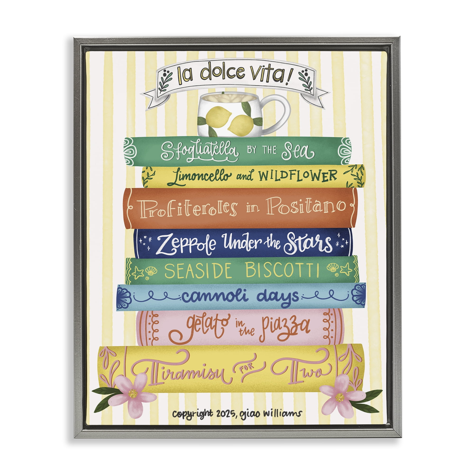 Stupell Industries Italian Kitchen Cook Books Gray Framed Floater Canvas Wall Art, design by Giao Williams