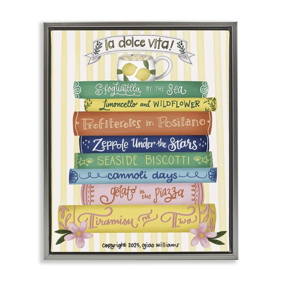 Stupell Industries Coastal Italian Kitchen Cook Books Gray Floating Frame Canvas Art, 25 x 31, by Giao Williams