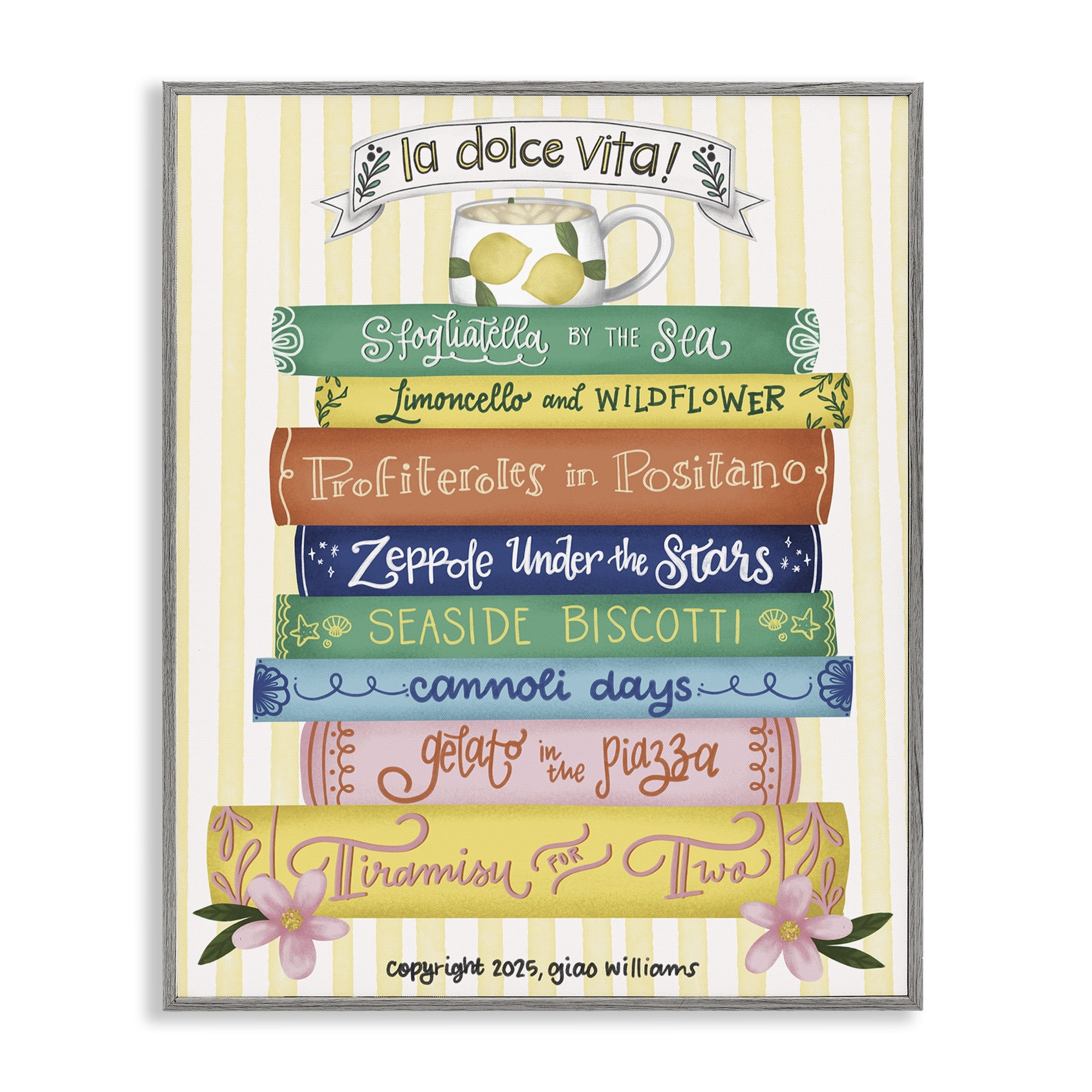 Stupell Industries Italian Kitchen Cook Books Gray Framed Giclee Art, design by Giao Williams