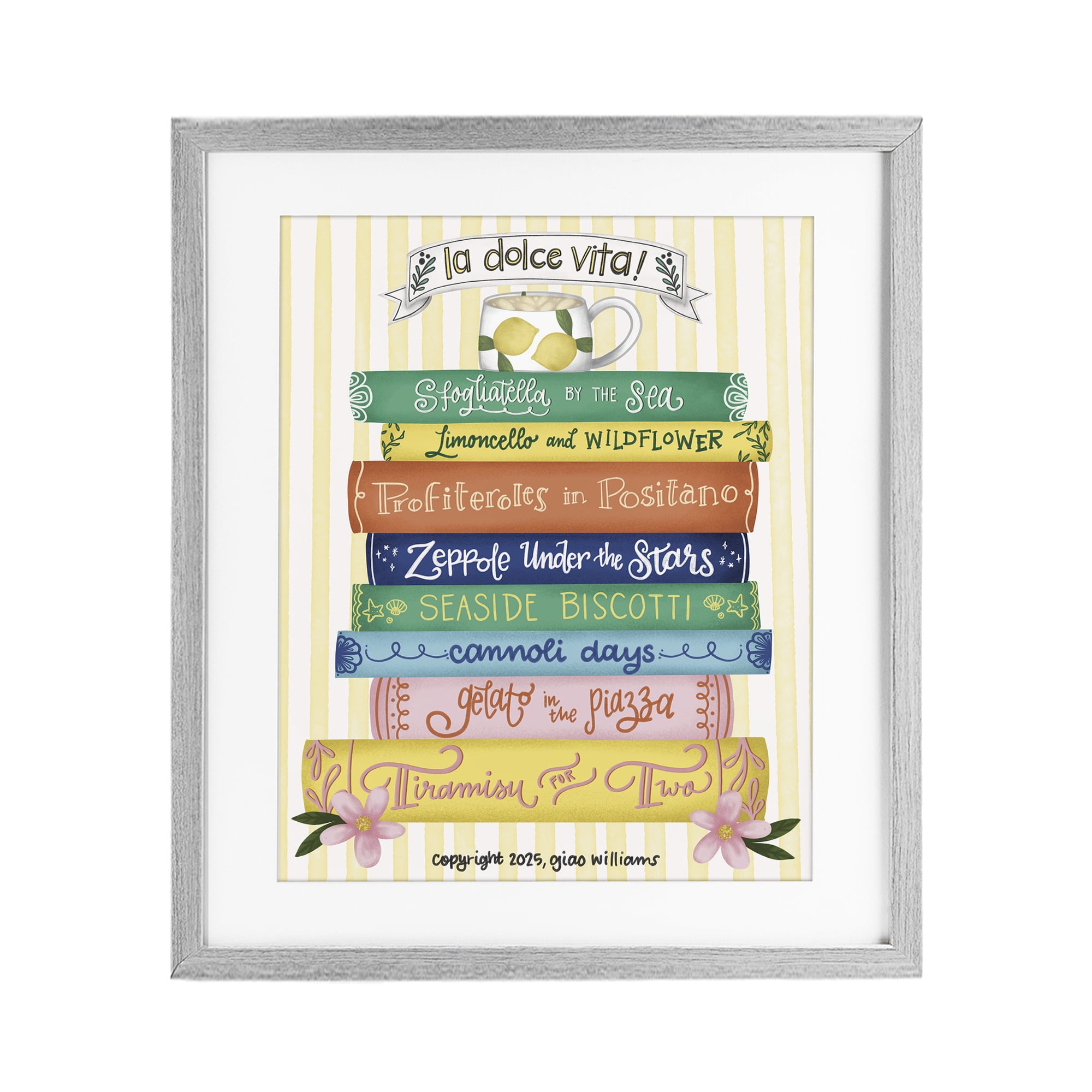 Stupell Industries Italian Kitchen Cook Books Gray Framed Print Under Glass, design by Giao Williams