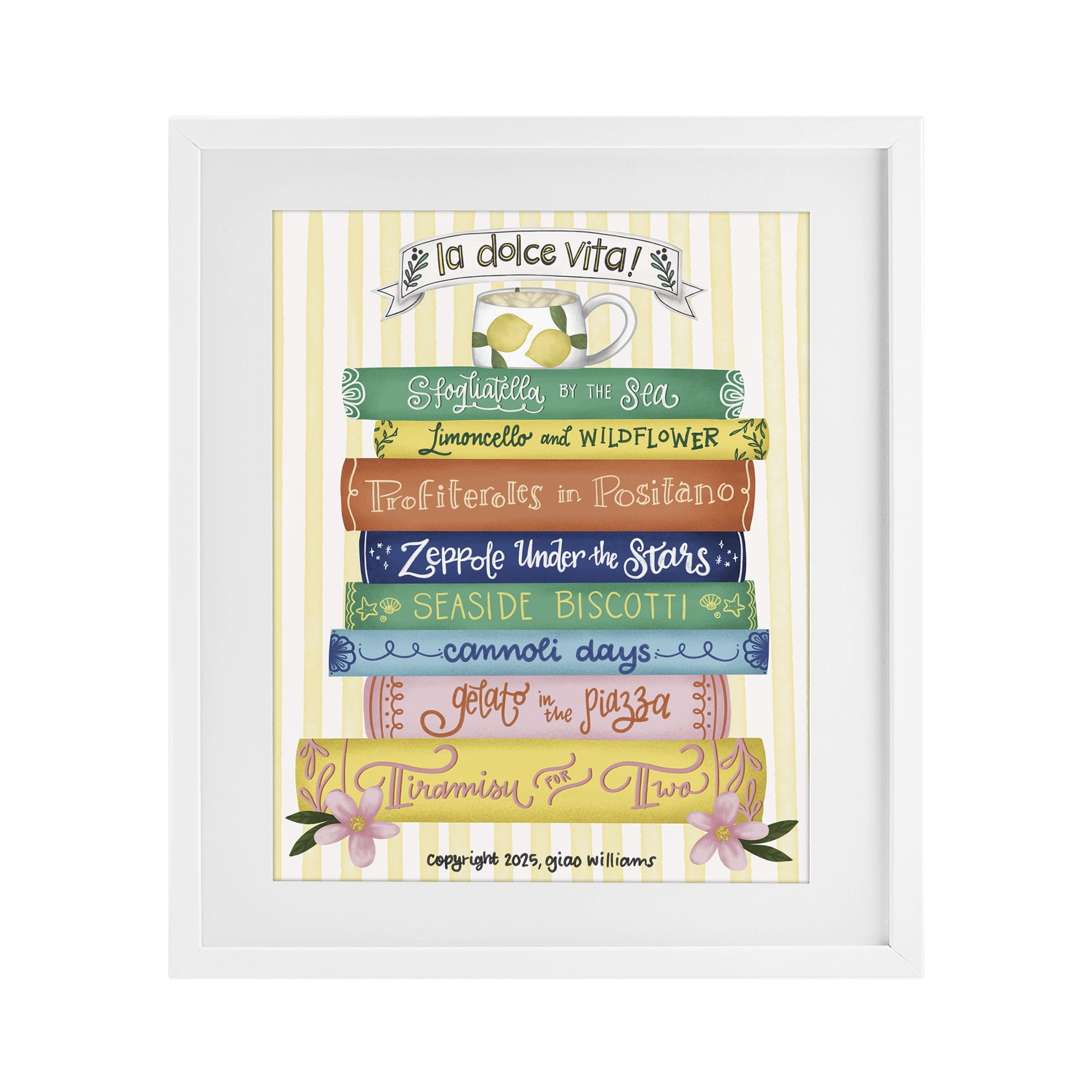 Stupell Industries Italian Kitchen Cook Books White Framed Print Under Glass, design by Giao Williams