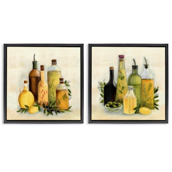 Stupell Industries Italian Kitchen Cooking Oils Food & Beverage Painting Black Floater Framed Canvas Art Print Wall Art, 18 x 18, Set of 2
