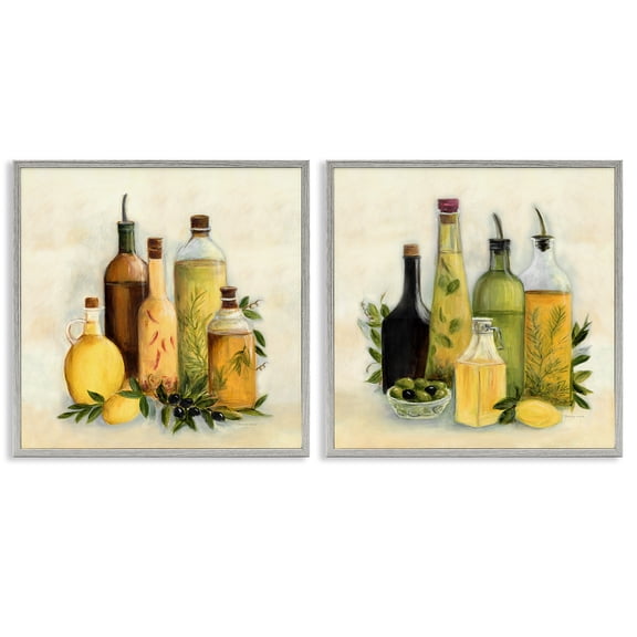Stupell Industries Italian Kitchen Cooking Oils Food & Beverage Painting Gray Framed Art Print Wall Art, 17 x 17, Set of 2