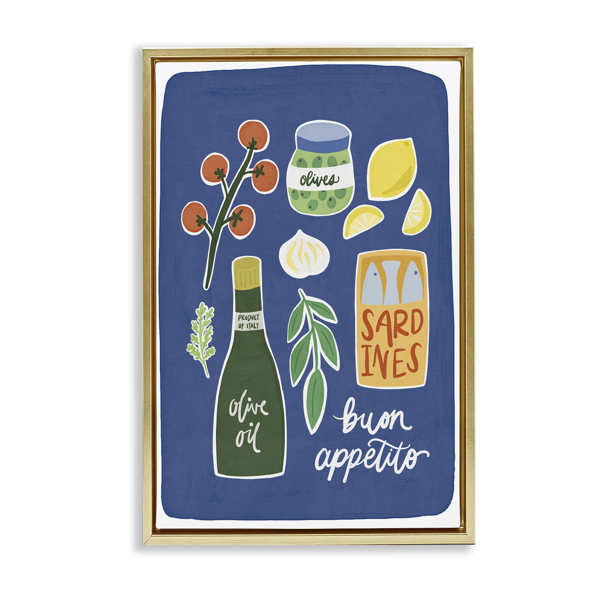 Stupell Industries Italian Kitchen Necessities Gold Framed Floater Canvas Wall Art, design by Amanda Houston