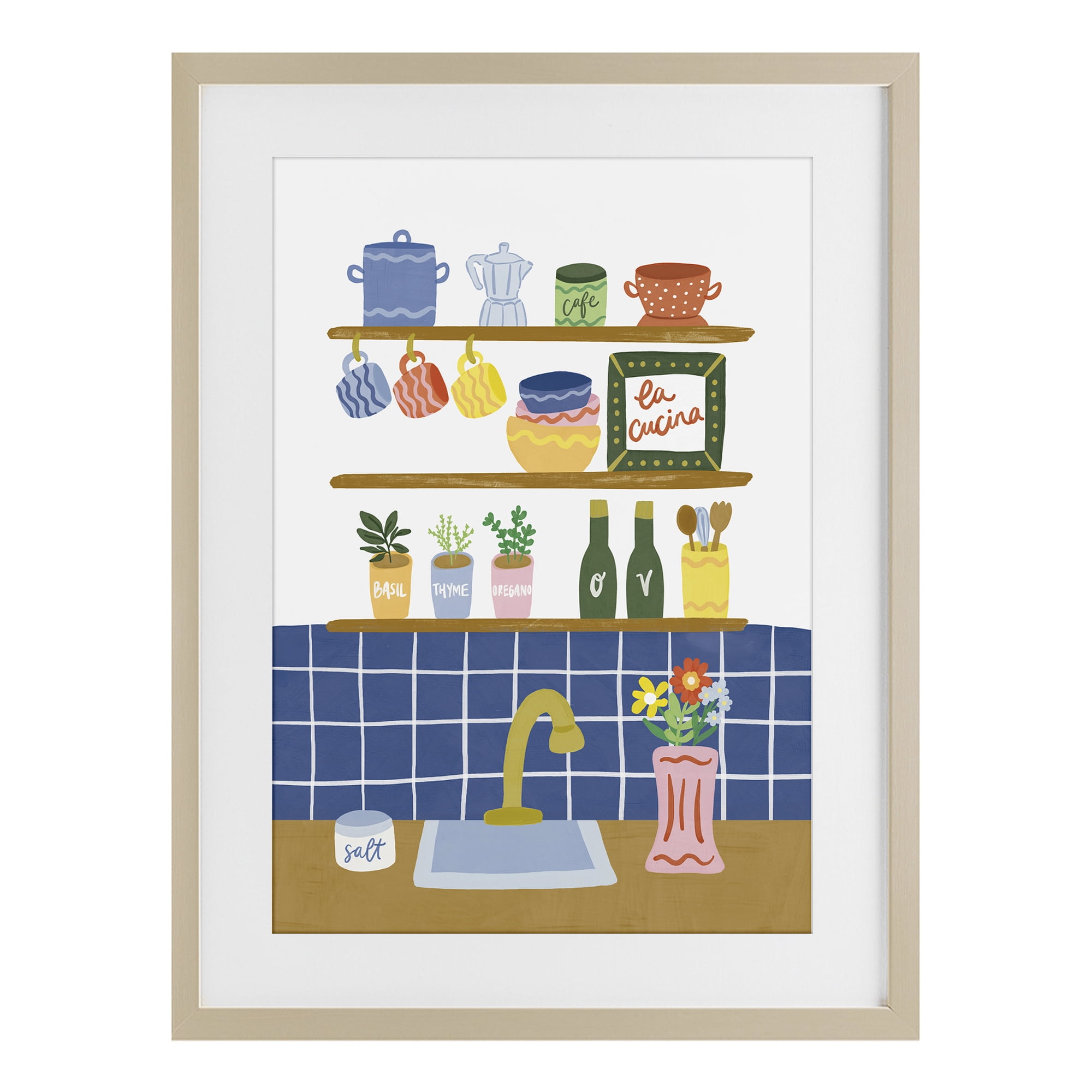 Stupell Industries Italian Kitchen Spice Rack Birch Framed Print Under Glass, design by Amanda Houston