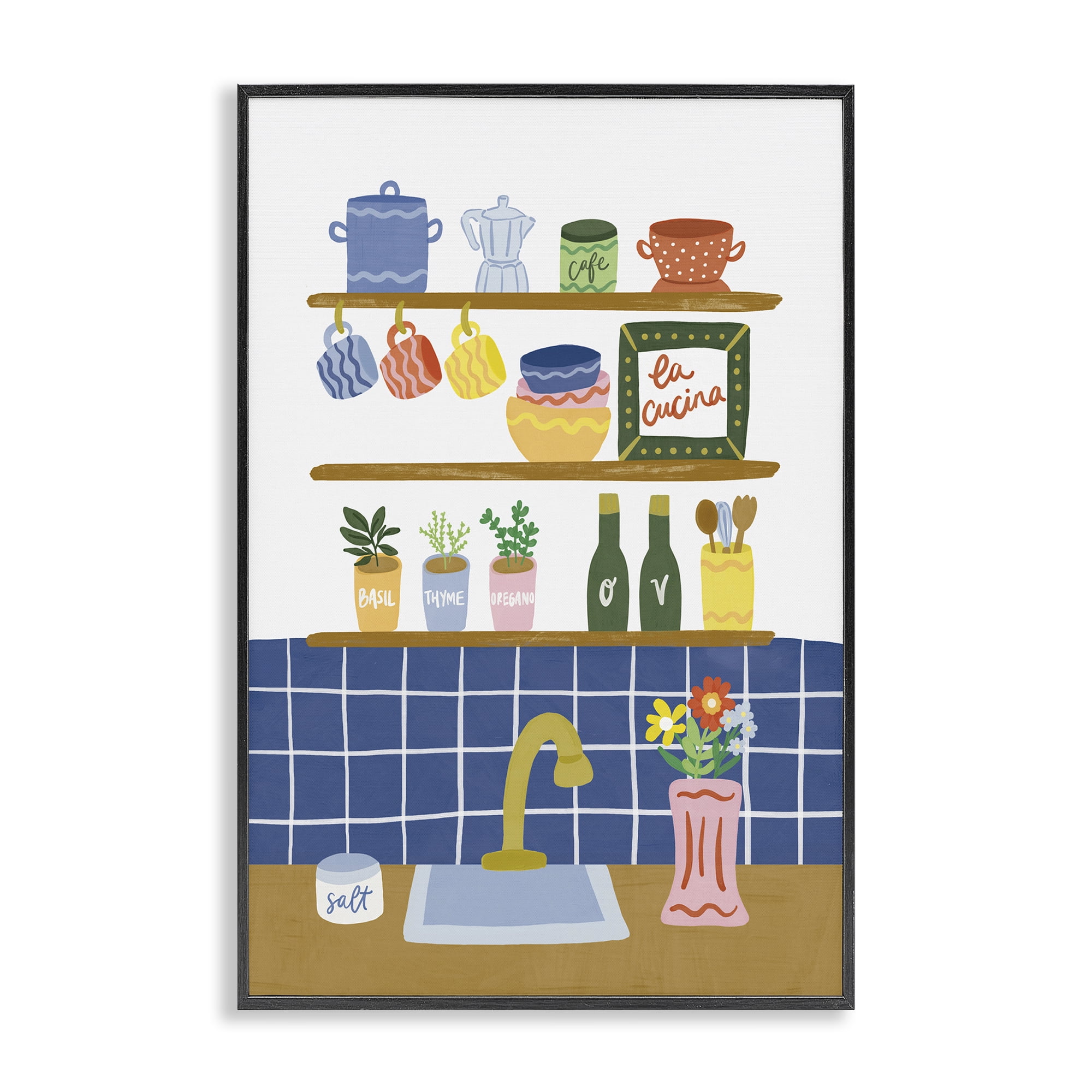 Stupell Industries Italian Kitchen Spice Rack Black Framed Giclee Art, design by Amanda Houston