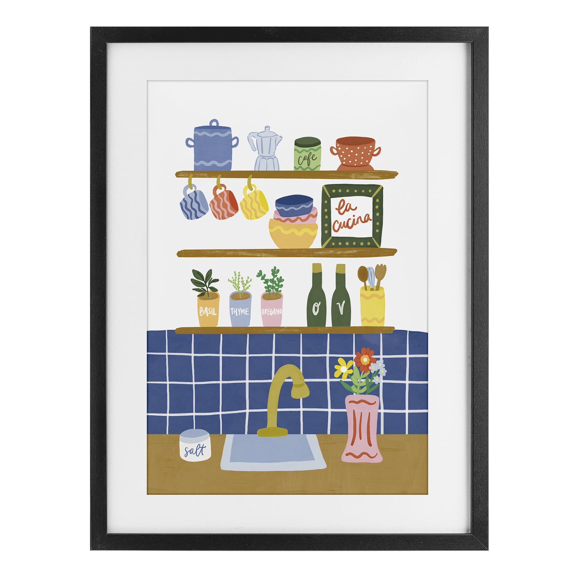 Stupell Industries Italian Kitchen Spice Rack Black Framed Print Under Glass, design by Amanda Houston