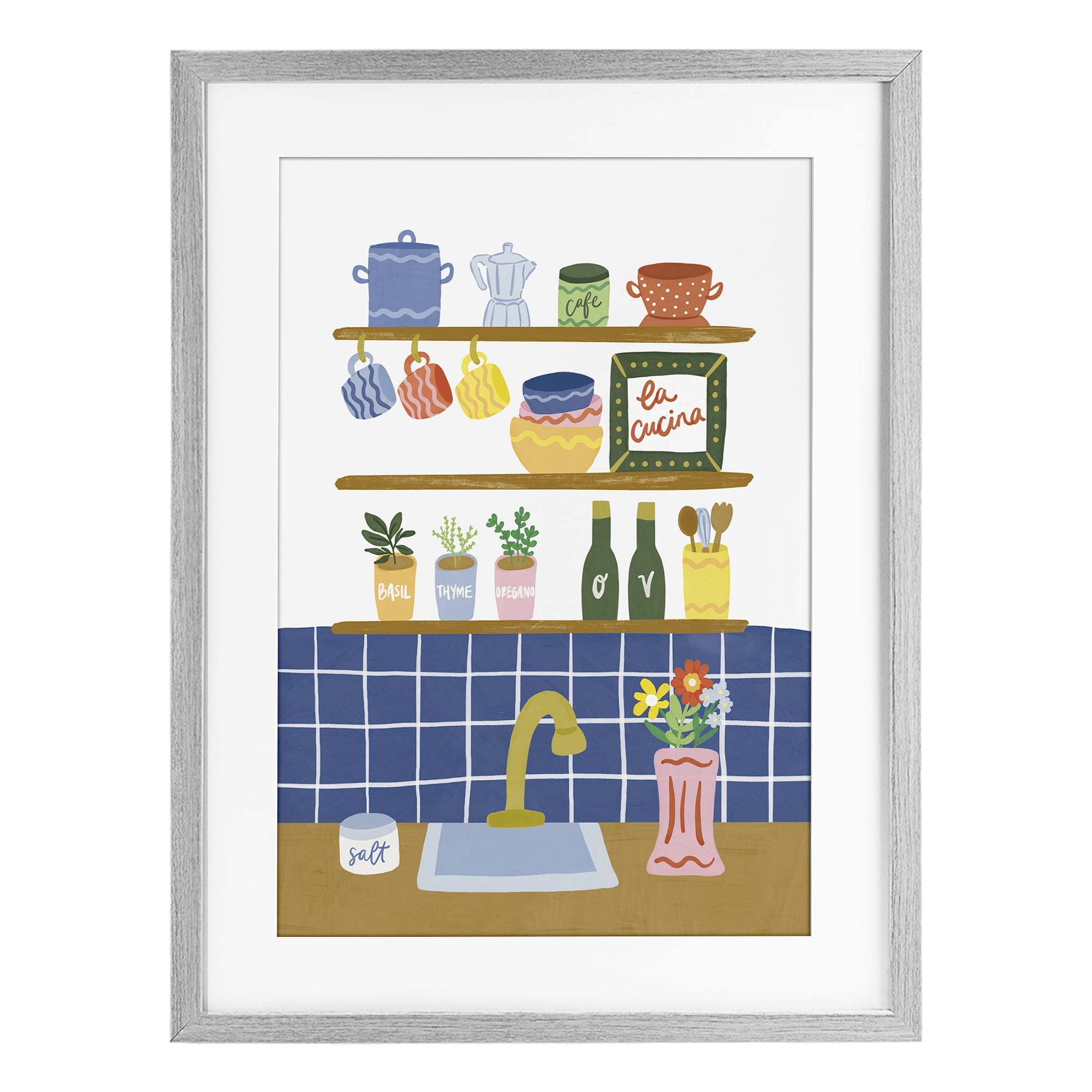 Stupell Industries Italian Kitchen Spice Rack Gray Framed Print Under Glass, design by Amanda Houston