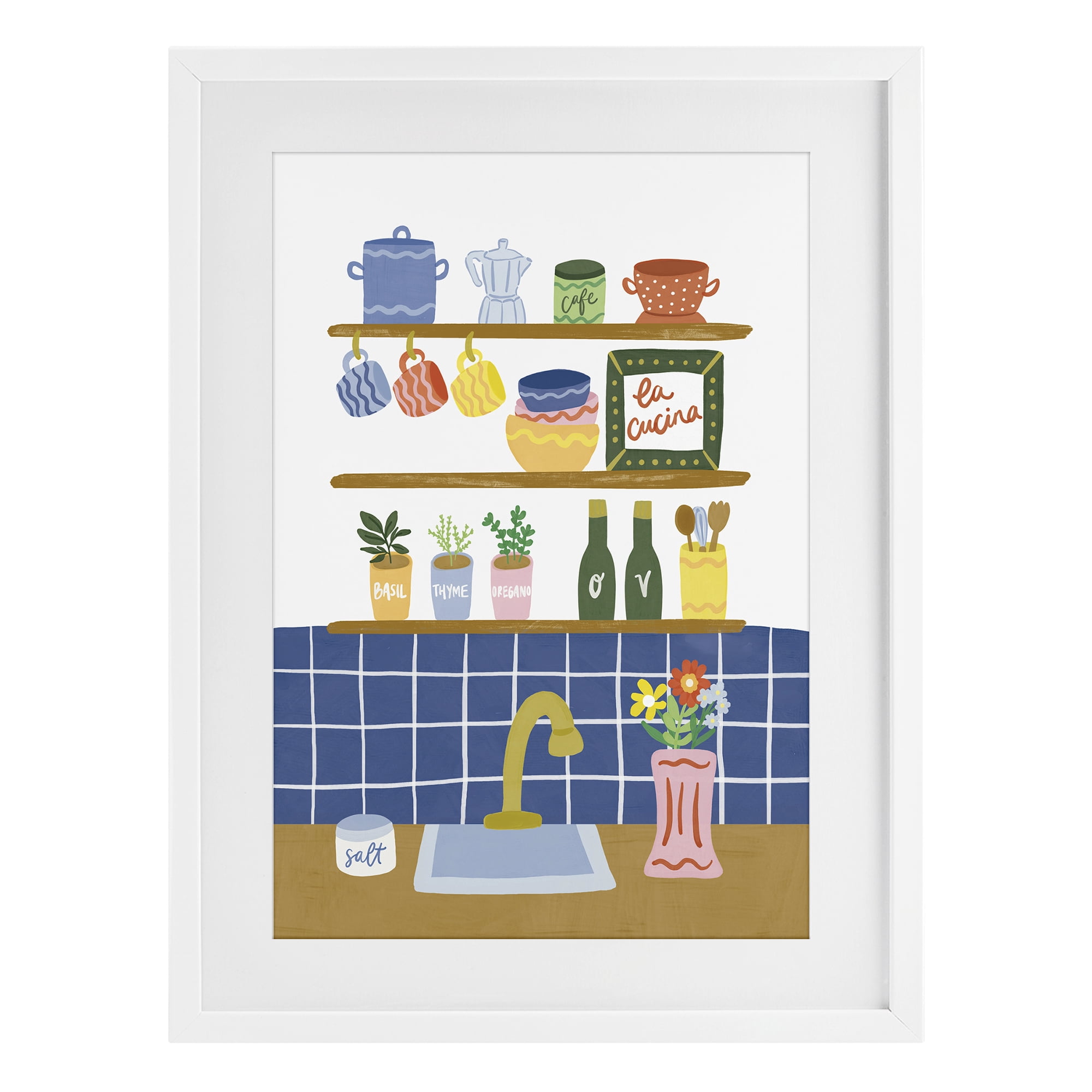 Stupell Industries Italian Kitchen Spice Rack White Framed Print Under Glass, design by Amanda Houston