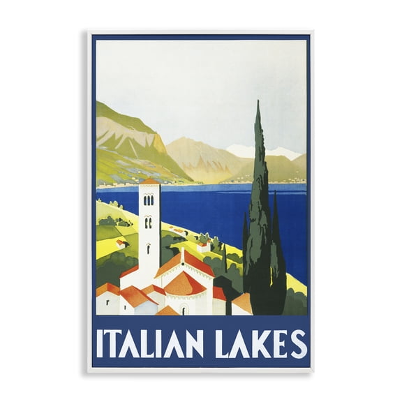 Stupell Industries Italian Lakes Retro Scenery White Framed Giclee Art design by PIDDIX, 30 x 20
