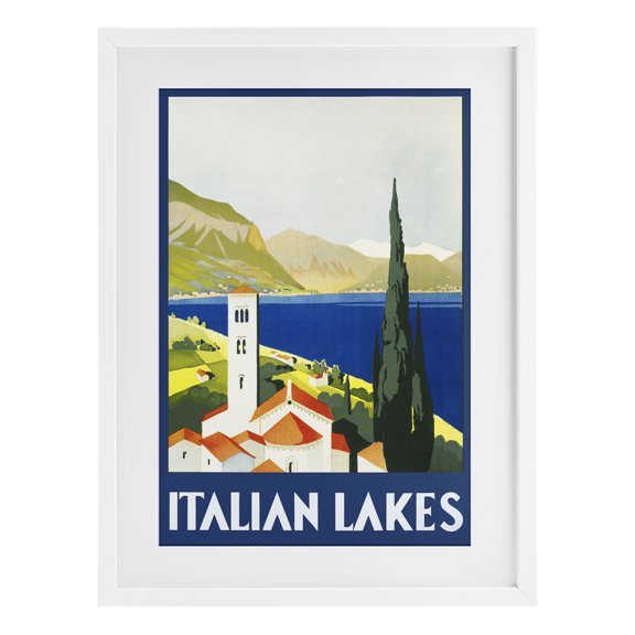 Stupell Industries Italian Lakes Retro Scenery White Framed Print Under Glass design by PIDDIX, 23 x 17