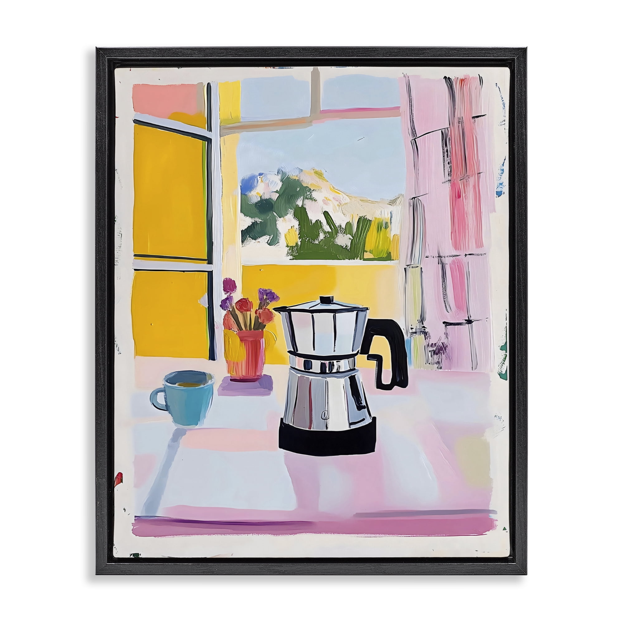 Stupell Industries Italian Moka Pot Kitchen Black Framed Floater Canvas Wall Art, design by The Prints Vibe