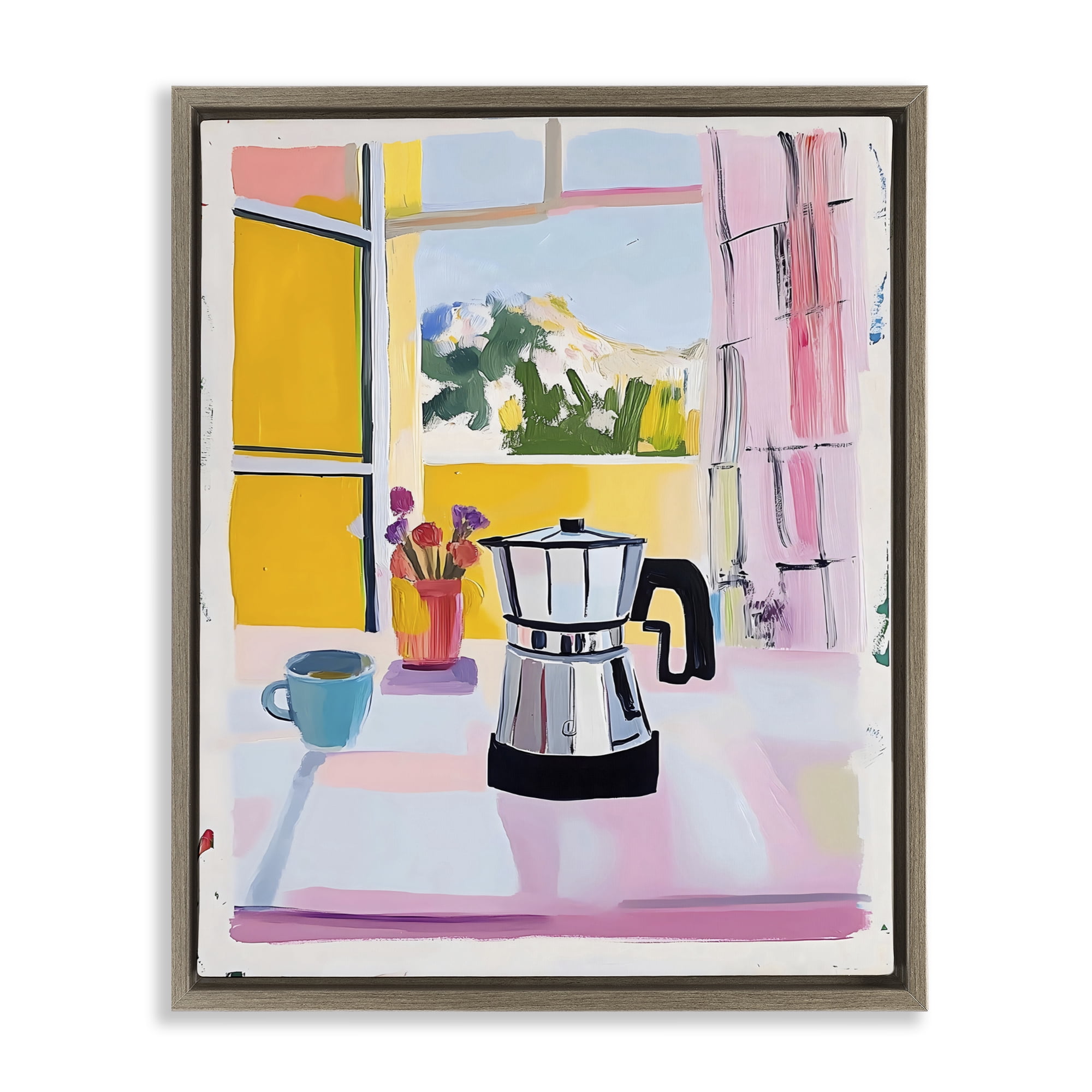 Stupell Industries Italian Moka Pot Kitchen Brown Framed Floater Canvas Wall Art, design by The Prints Vibe