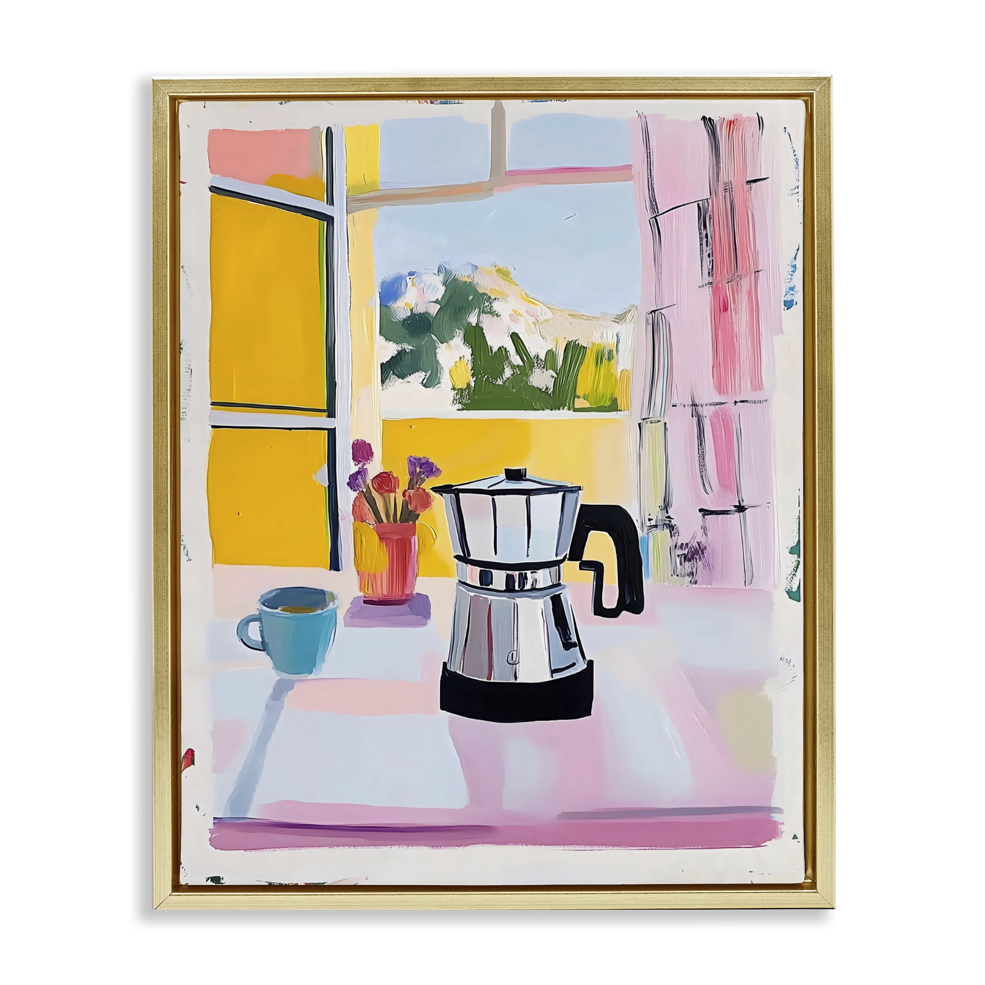 Stupell Industries Italian Moka Pot Kitchen Gold Framed Floater Canvas Wall Art, design by The Prints Vibe