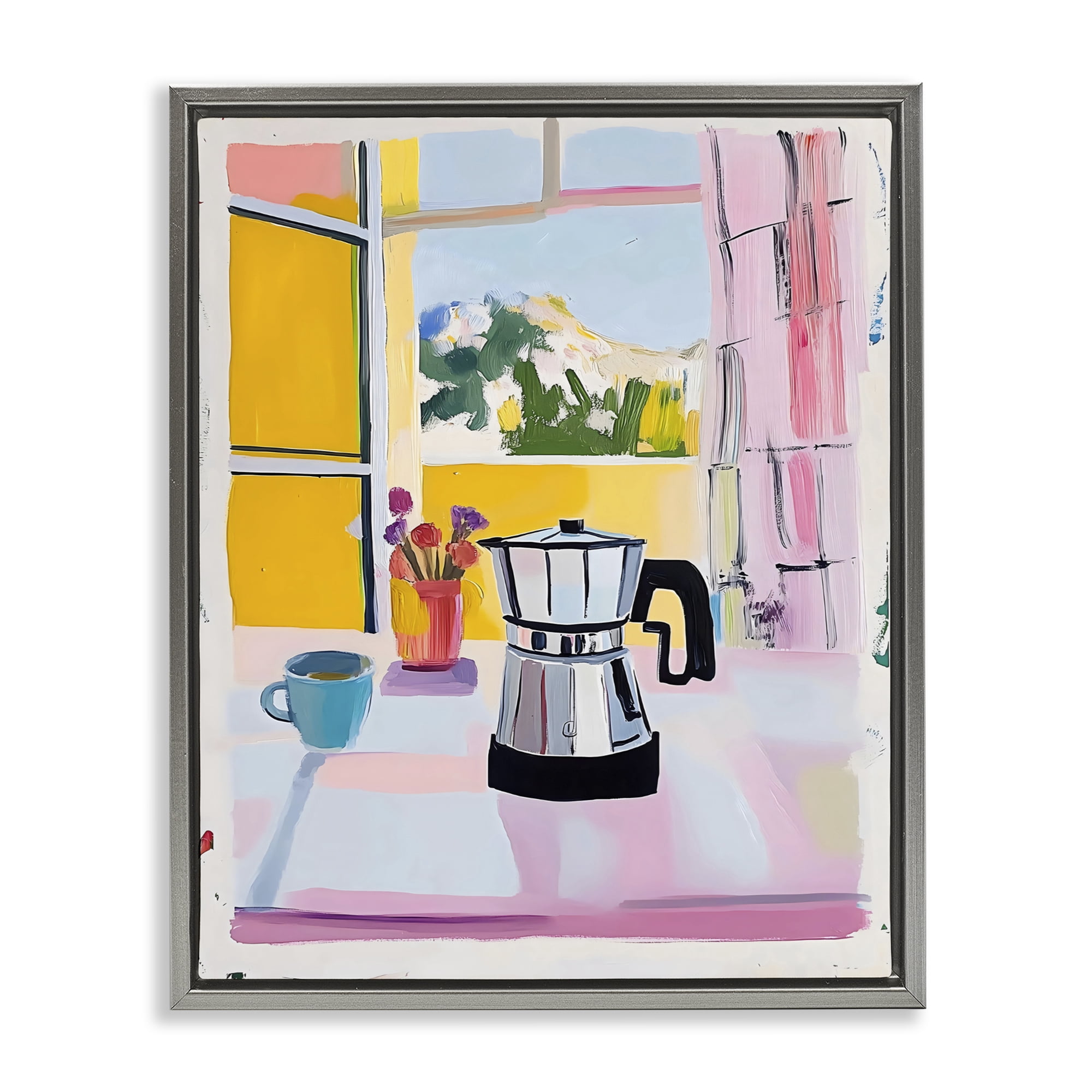 Stupell Industries Italian Moka Pot Kitchen Gray Framed Floater Canvas Wall Art, design by The Prints Vibe