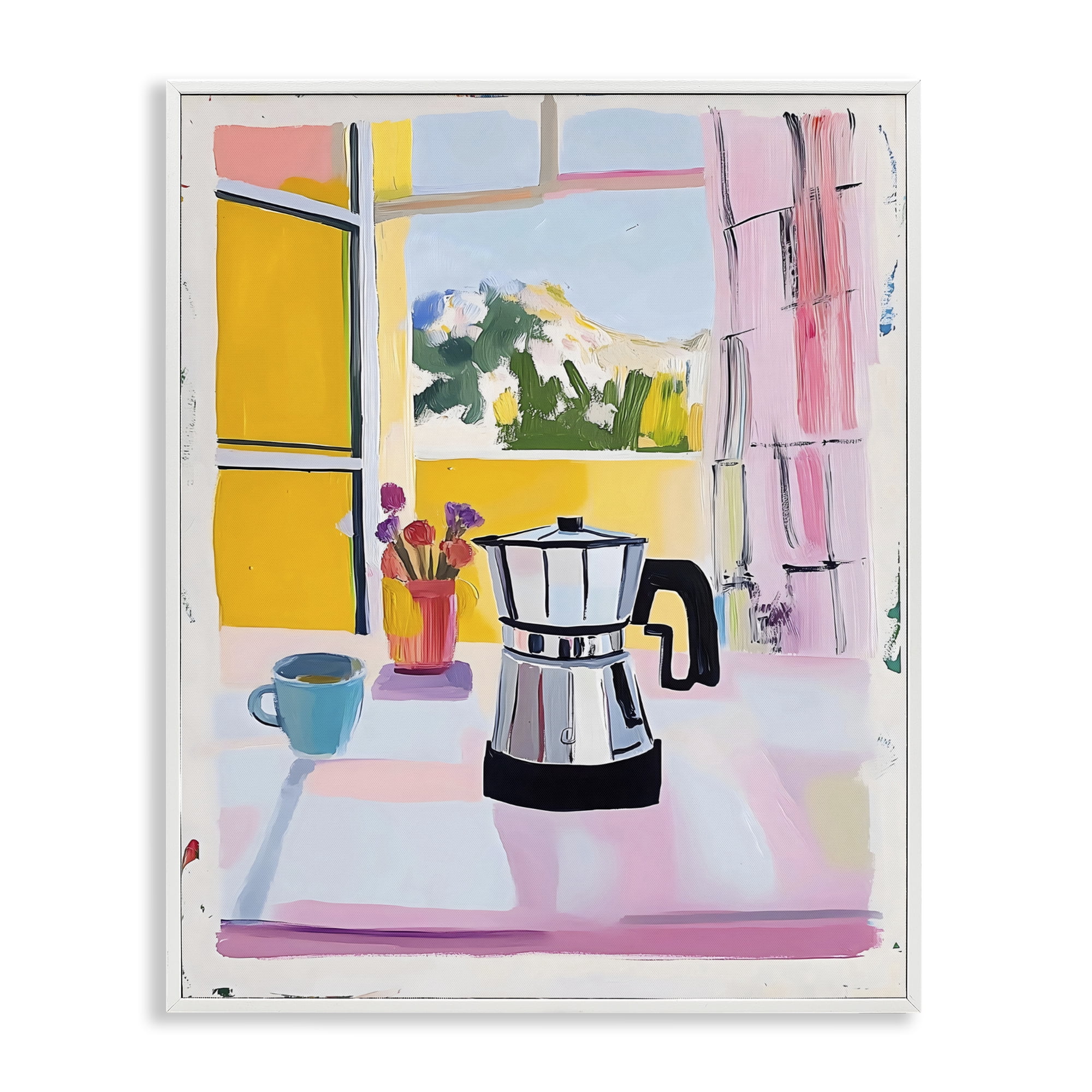 Stupell Industries Italian Moka Pot Kitchen White Framed Giclee Art, design by The Prints Vibe