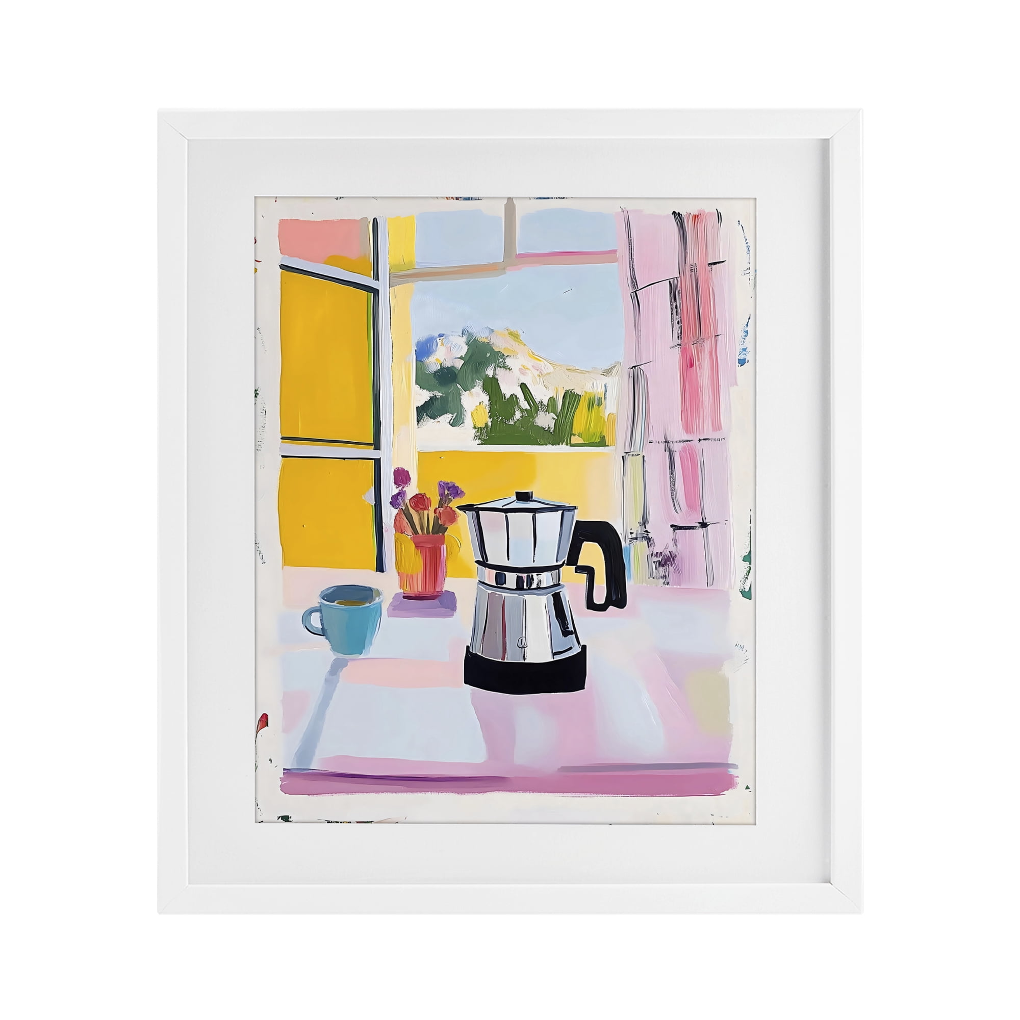 Stupell Industries Italian Moka Pot Kitchen White Framed Print Under Glass, design by The Prints Vibe