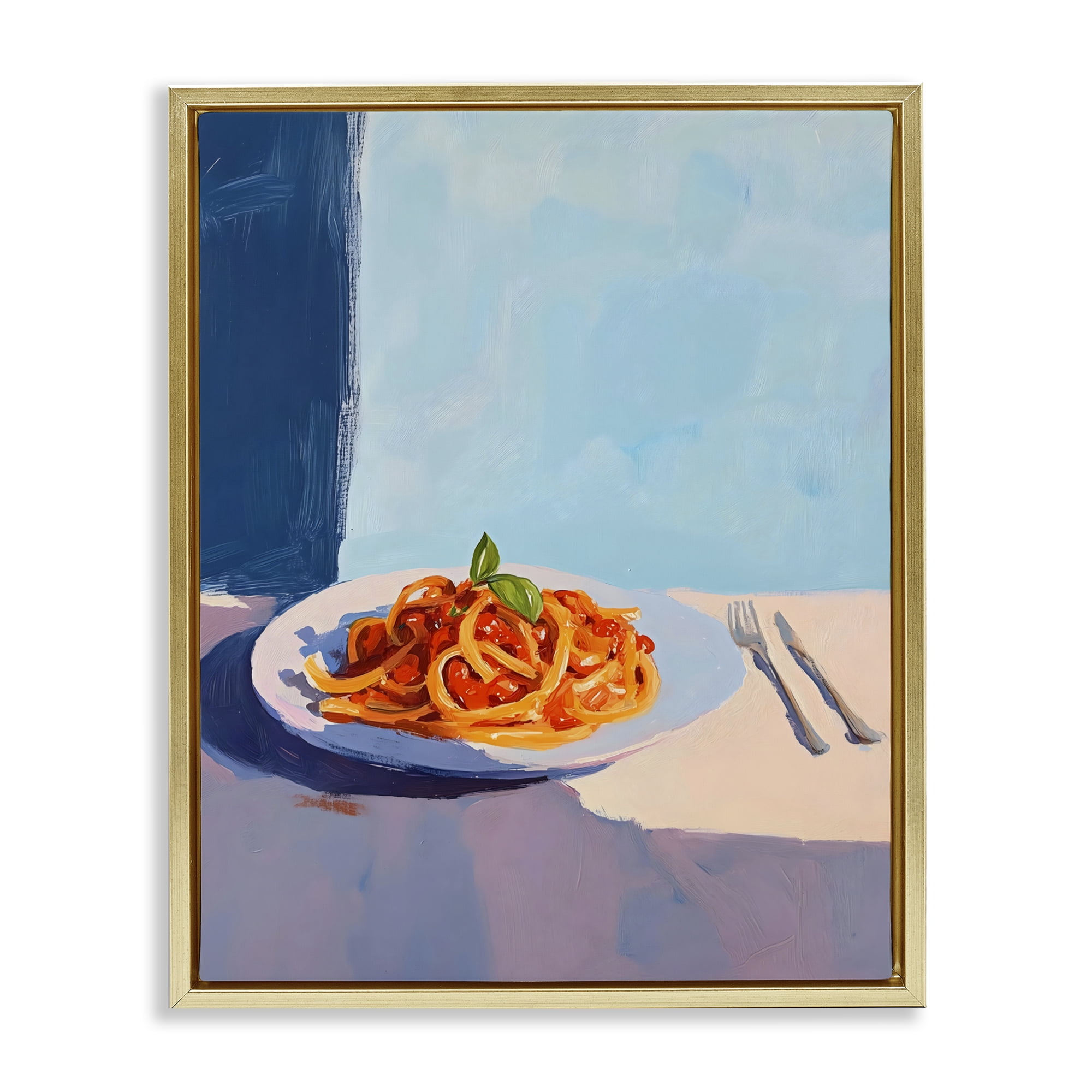 Stupell Industries Italian Spaghetti on Plate Gold Framed Floater Canvas Wall Art, design by The Prints Vibe