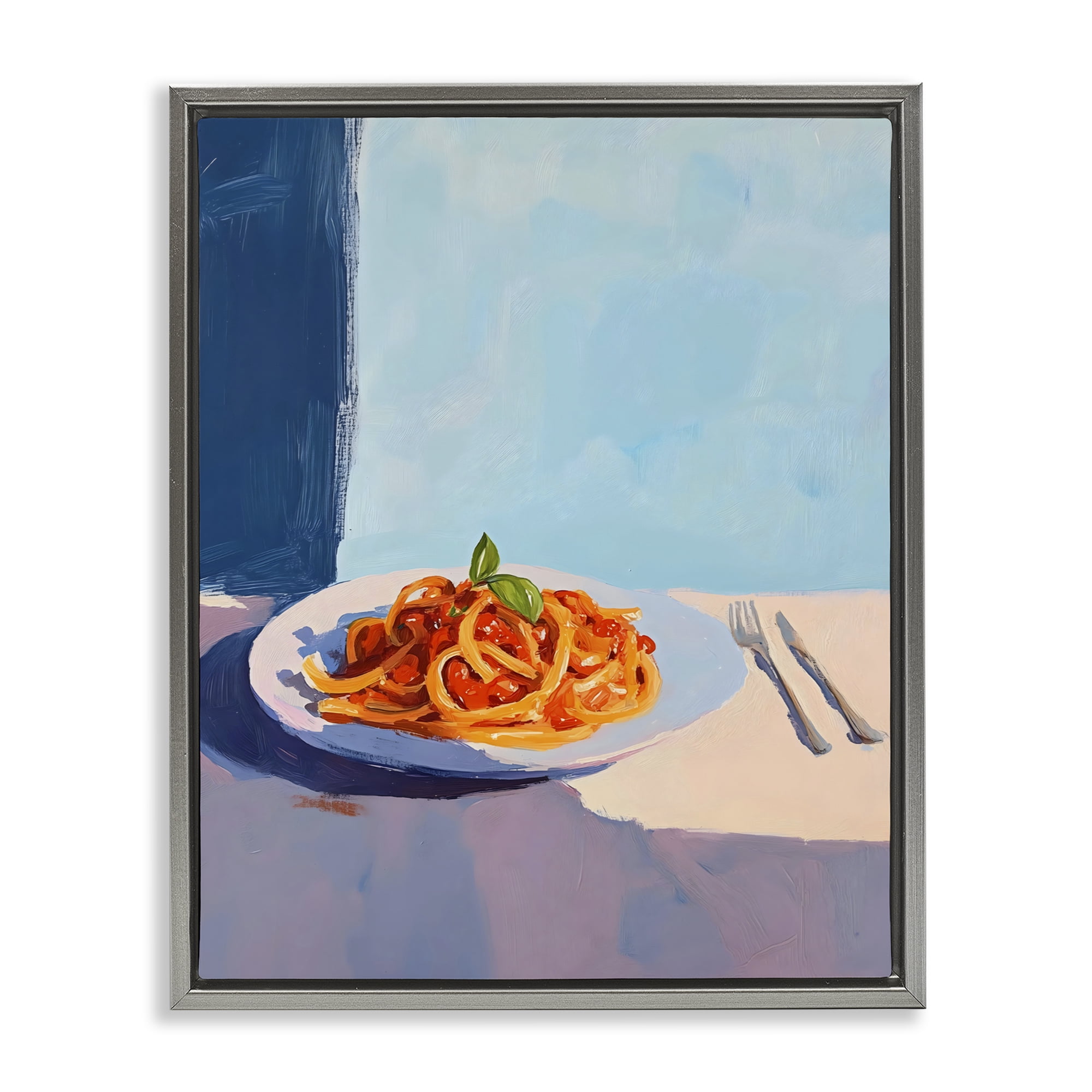 Stupell Industries Italian Spaghetti on Plate Gray Framed Floater Canvas Wall Art, design by The Prints Vibe