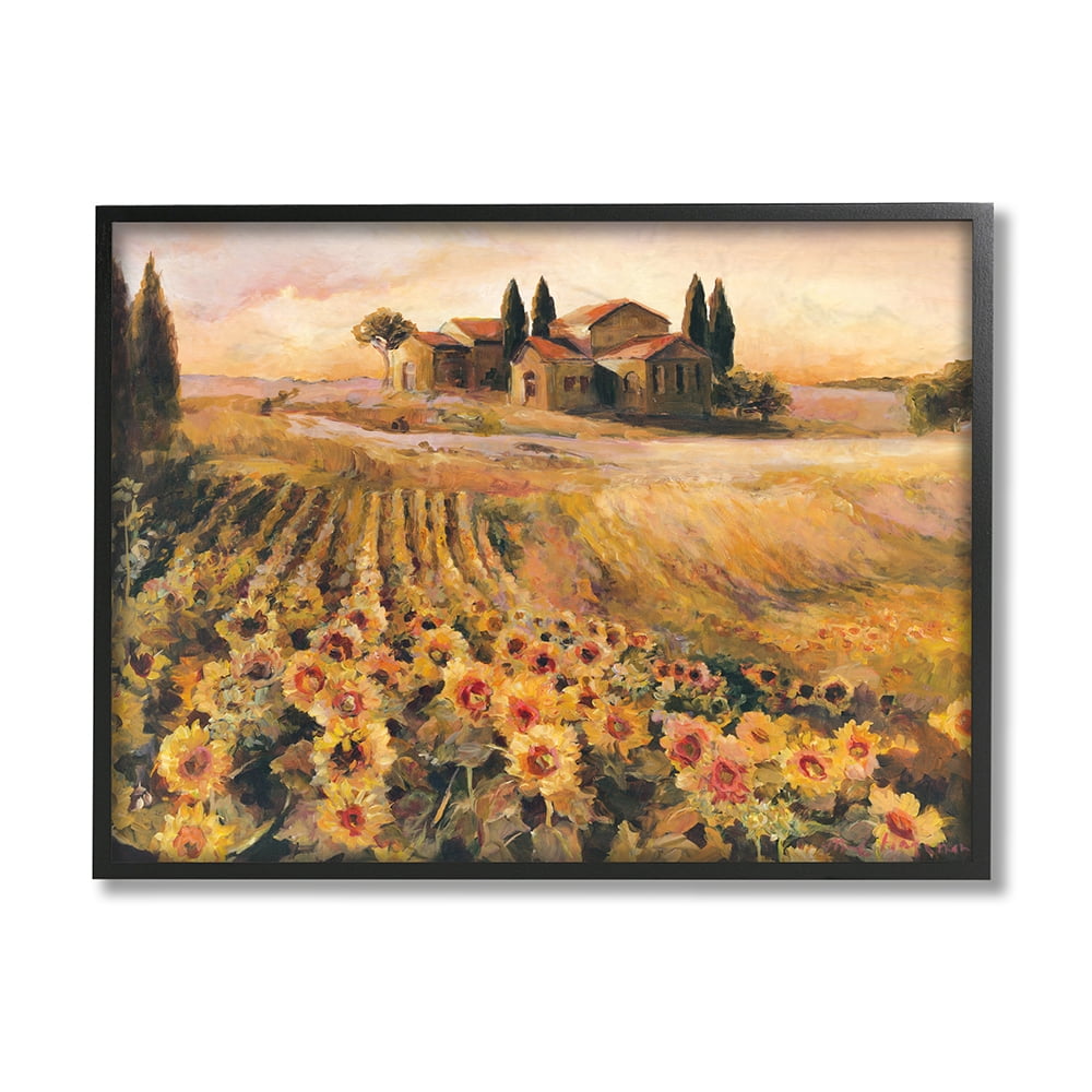 Stupell Industries Italian Villa Autumn Sunflower Field Yellow Green Black Framed by Marilyn Hageman