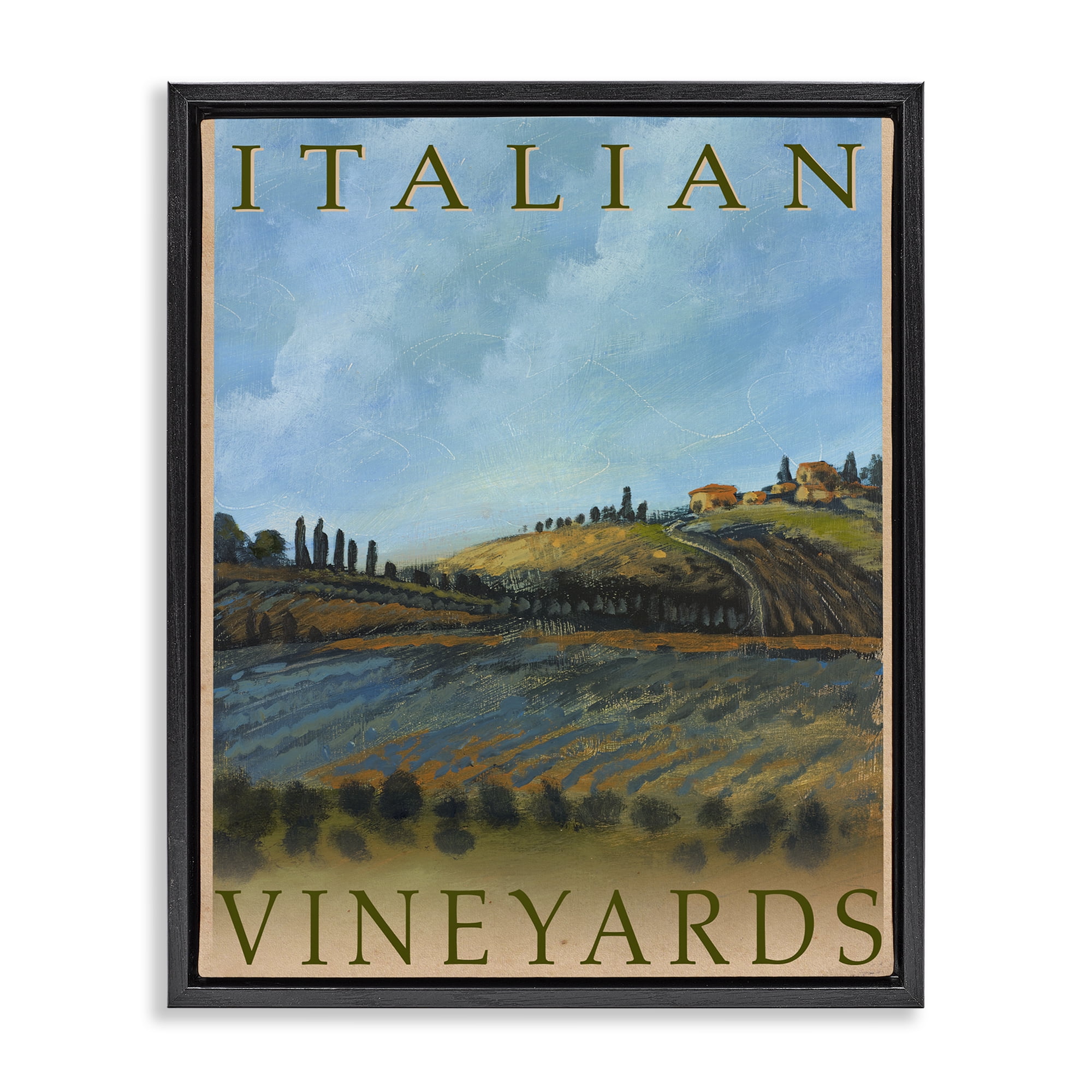 Stupell Industries Italian Vineyards Vintage Poster Black Framed Floater Canvas Wall Art, design by Kingsley
