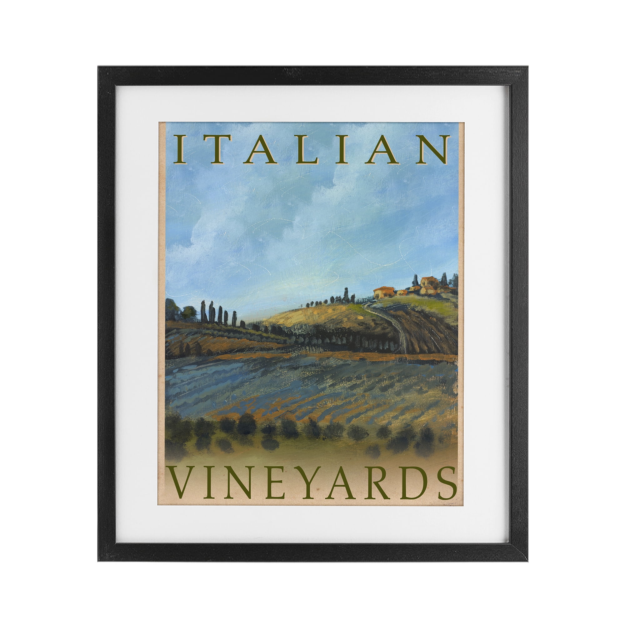 Stupell Industries Italian Vineyards Vintage Poster Black Framed Print Under Glass, design by Kingsley