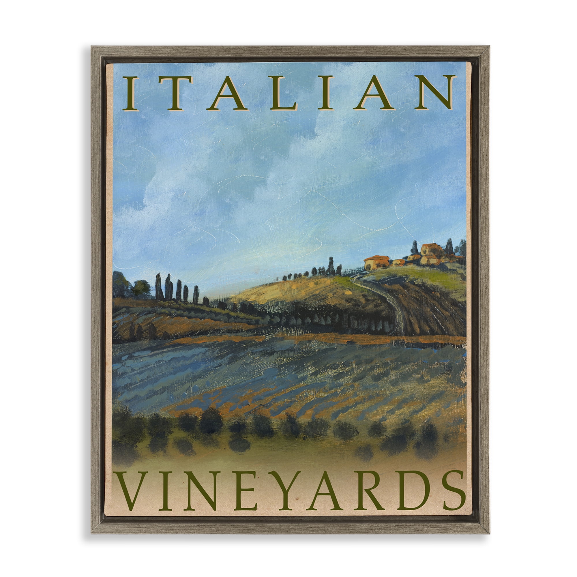 Stupell Industries Italian Vineyards Vintage Poster Brown Framed Floater Canvas Wall Art, design by Kingsley