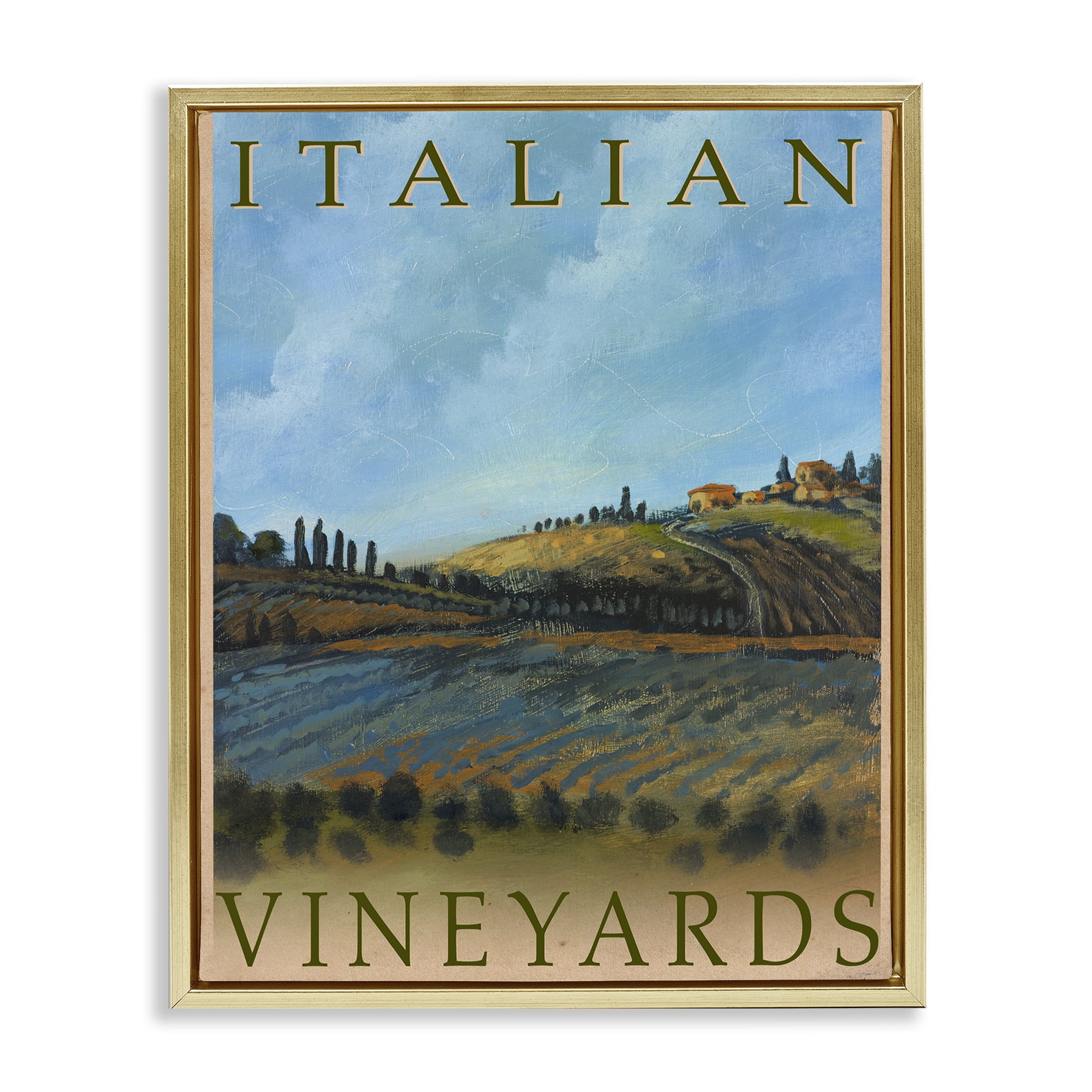 Stupell Industries Italian Vineyards Vintage Poster Gold Framed Floater Canvas Wall Art, design by Kingsley