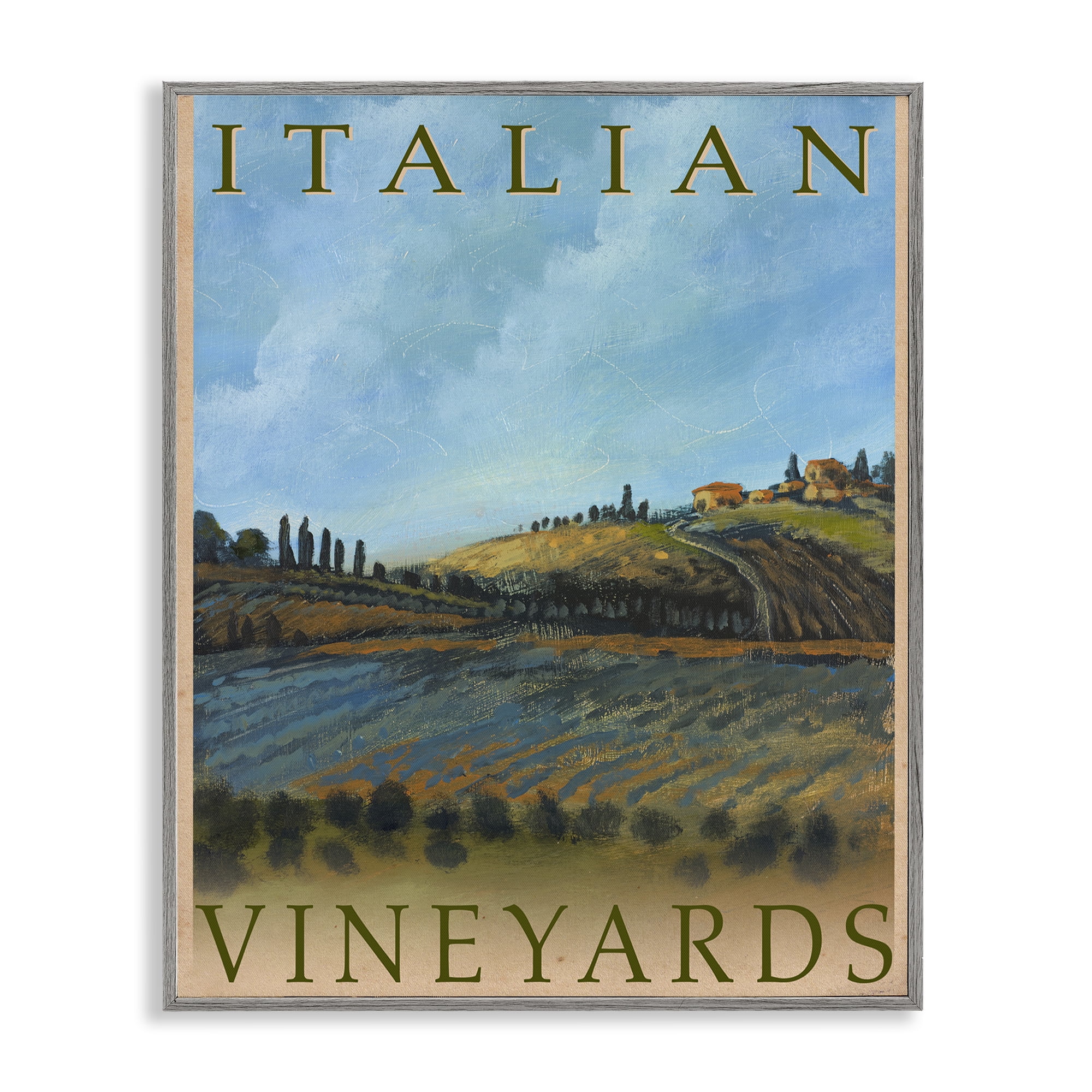 Stupell Industries Italian Vineyards Vintage Poster Gray Framed Giclee Art, design by Kingsley