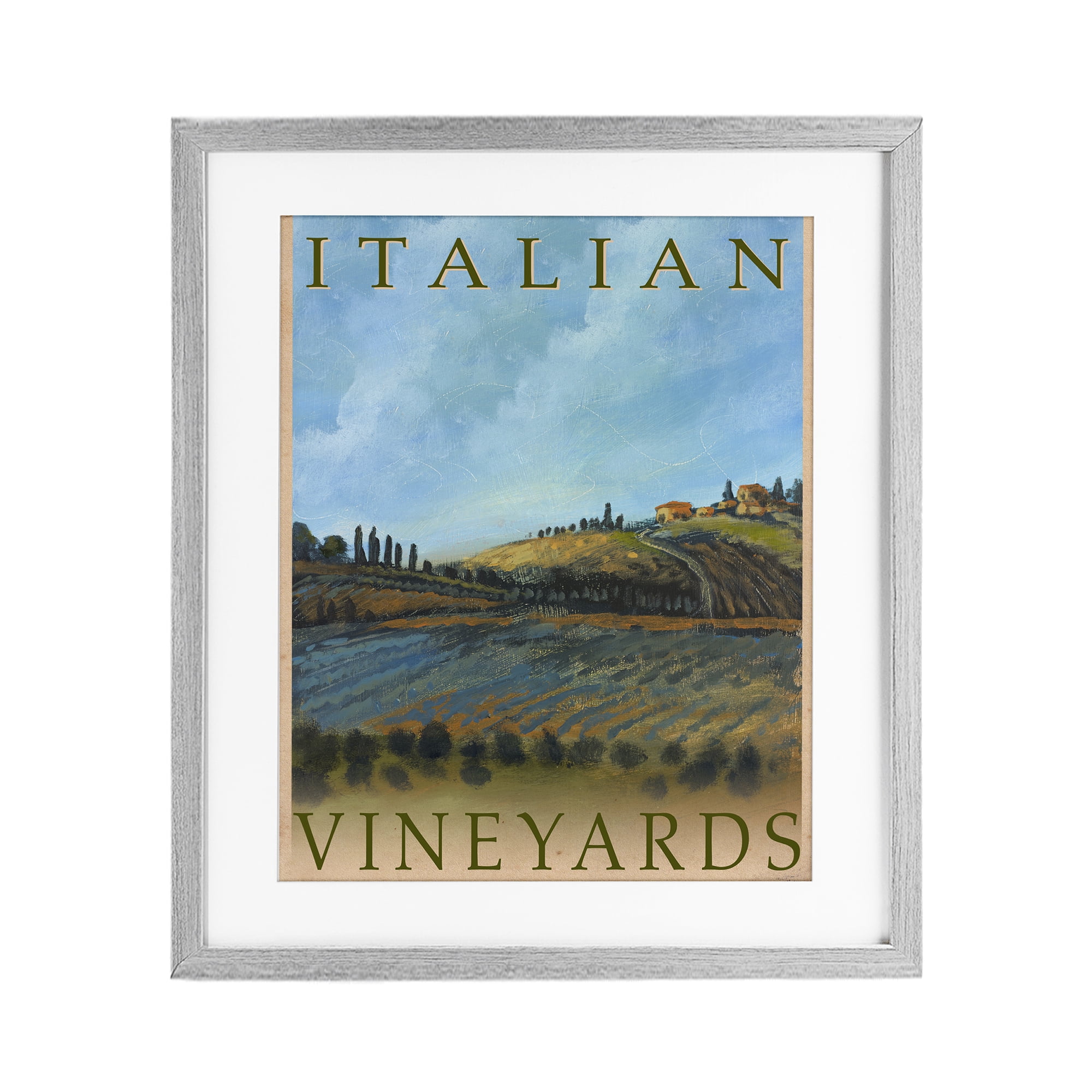Stupell Industries Italian Vineyards Vintage Poster Gray Framed Print Under Glass, design by Kingsley