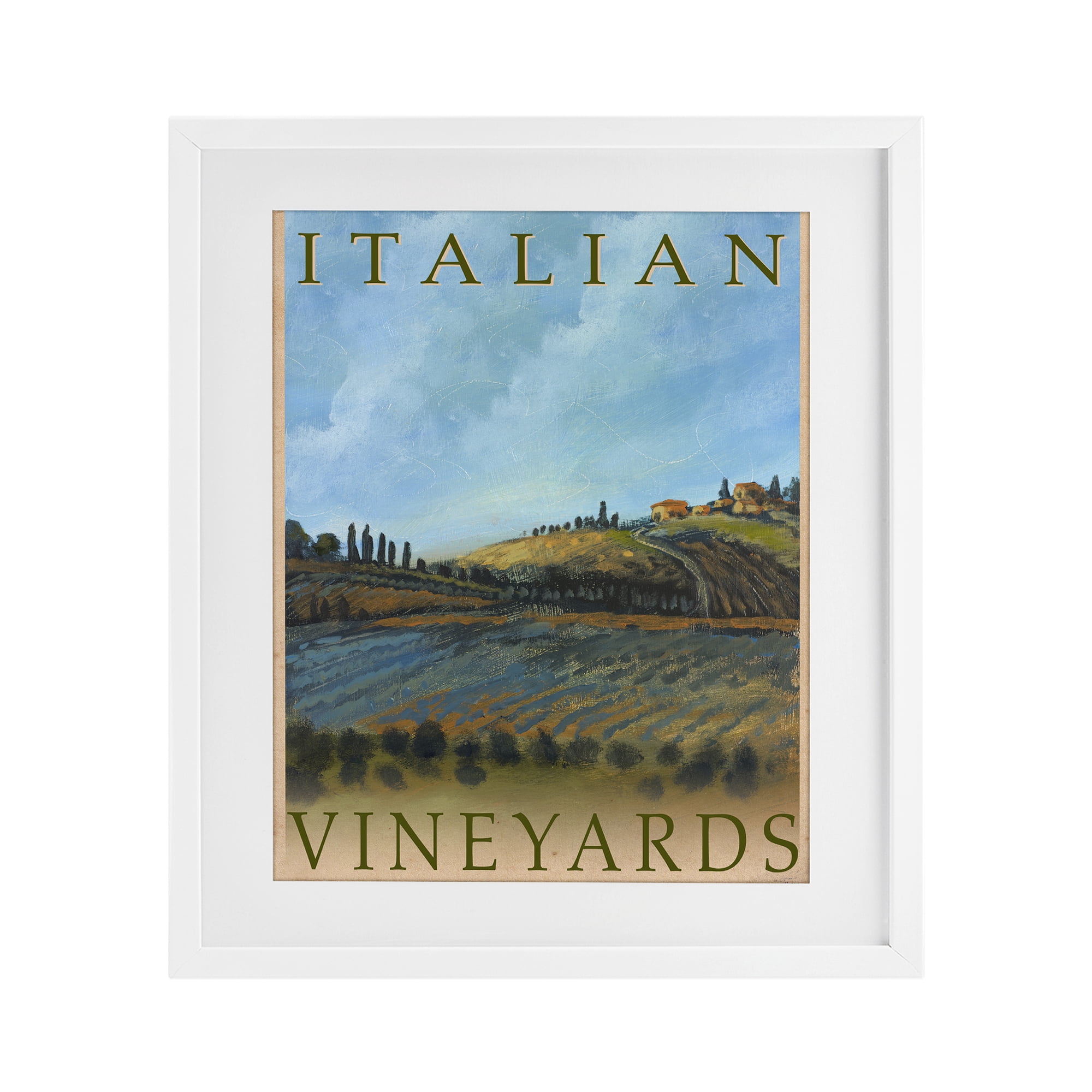 Stupell Industries Italian Vineyards Vintage Poster White Framed Print Under Glass, design by Kingsley
