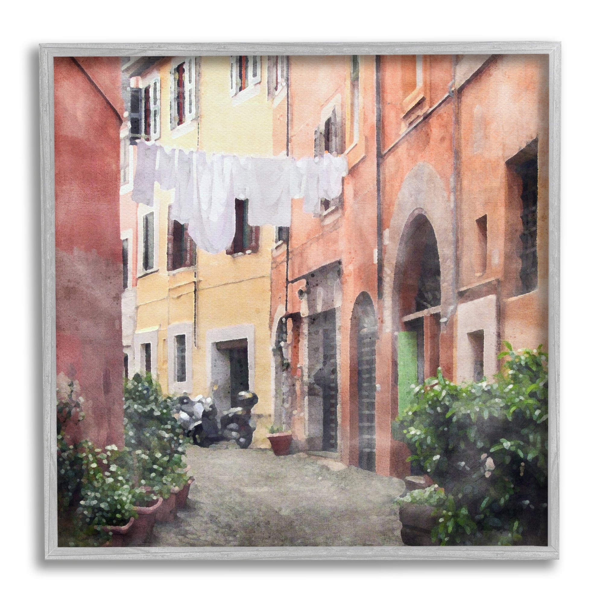 Stupell Industries Italy Street View Travel & Places Painting Gray Framed Art Print Wall Art, 12 x 12