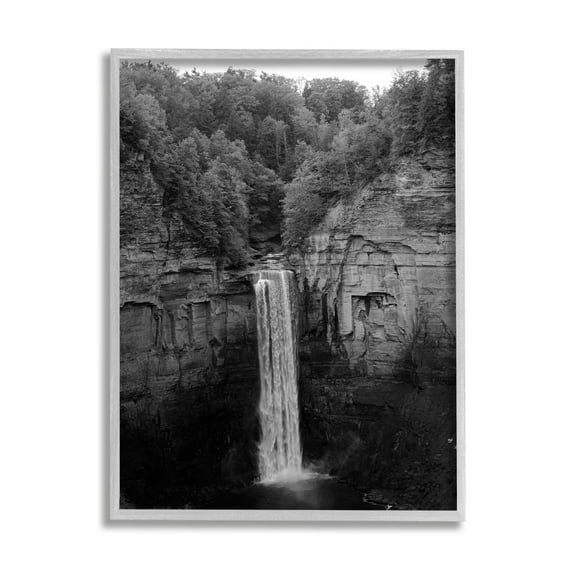 Stupell Industries Ithaca Cliffside Waterfall Black White Nature Landscape Photography, 24 x 30,Design by Nick Saez