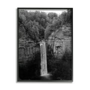 Stupell Industries Ithaca Cliffside Waterfall Black White Nature Landscape Photography Black Framed Art Print Wall Art, 24x30, by Nick Saez
