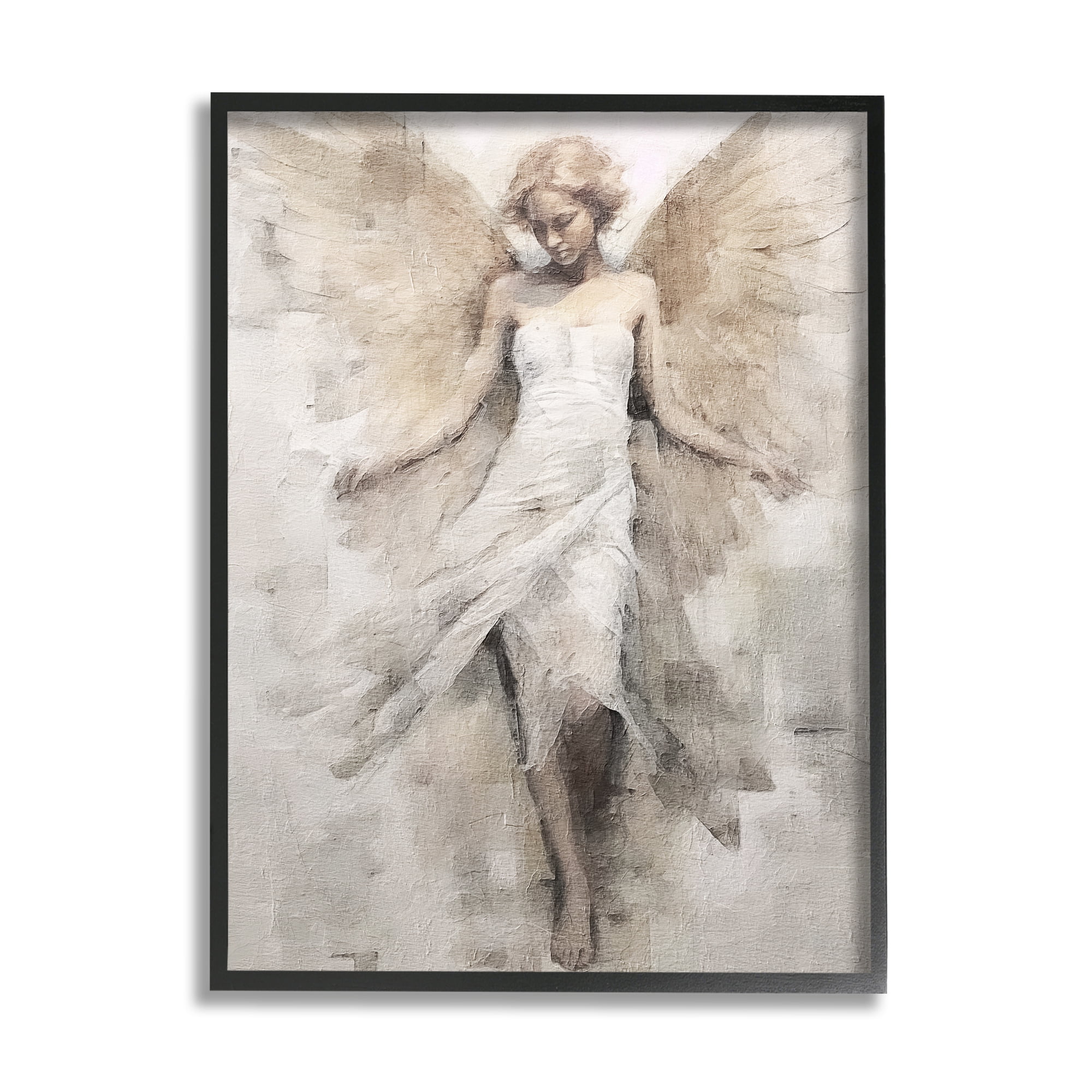Stupell Industries Ivory Abstract Angel Animals & Insects Painting Black Framed Art Print Wall Art, 16 x 20