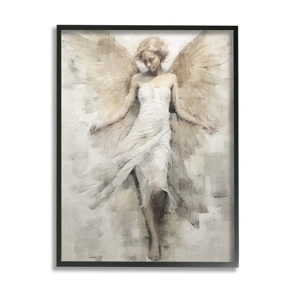 Stupell Industries Ivory Abstract Angel Animals & Insects Painting Black Framed Art Print Wall Art, 24 x 30