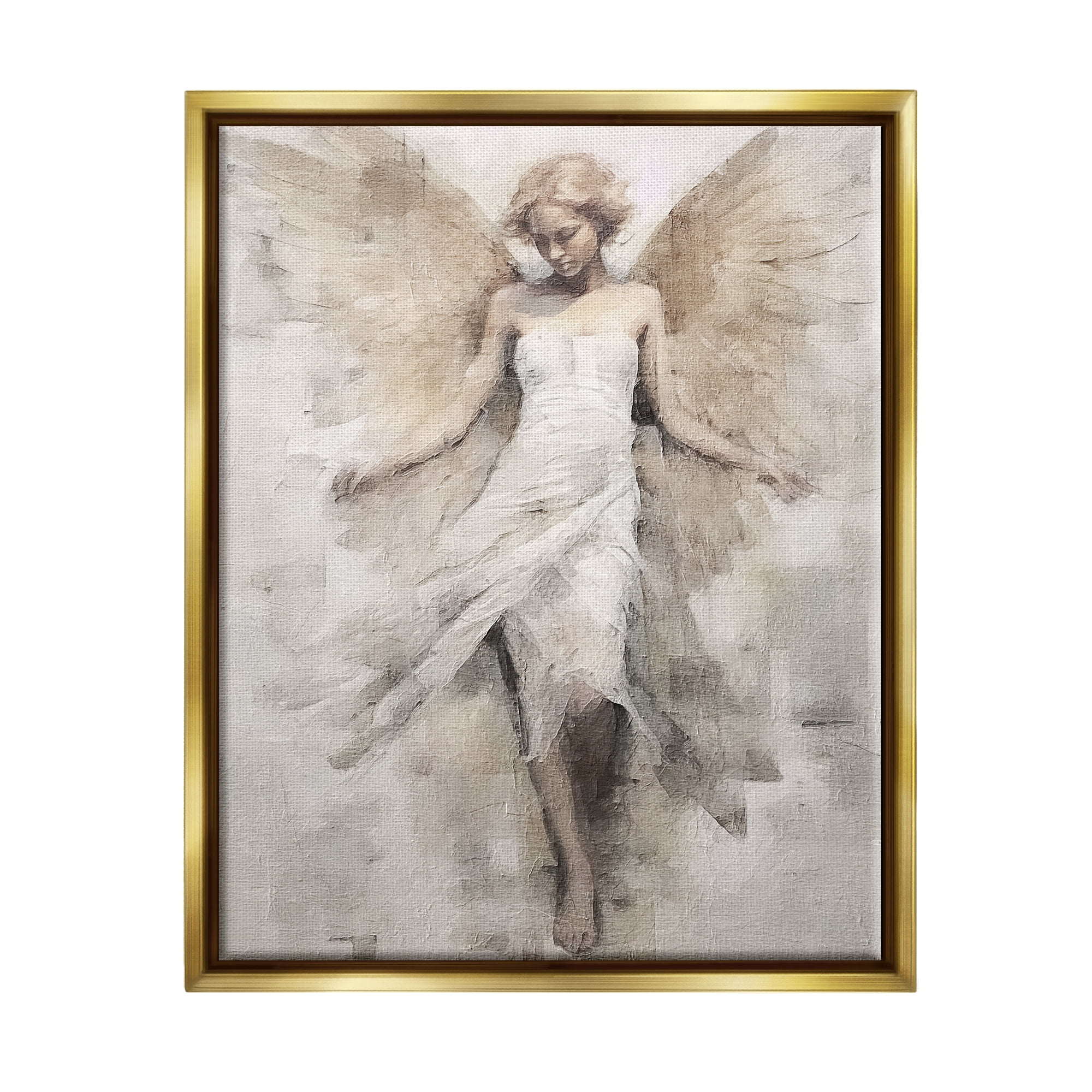 Stupell Industries Ivory Abstract Angel Animals & Insects Painting Gold Floater Framed Canvas Art Print Wall Art, 25 x 31