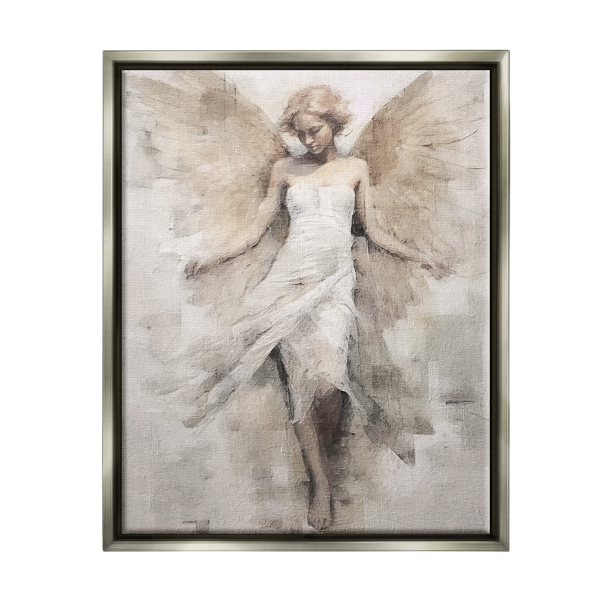Stupell Industries Ivory Abstract Angel Animals & Insects Painting Gray Floater Framed Canvas Art Print Wall Art, 25 x 31