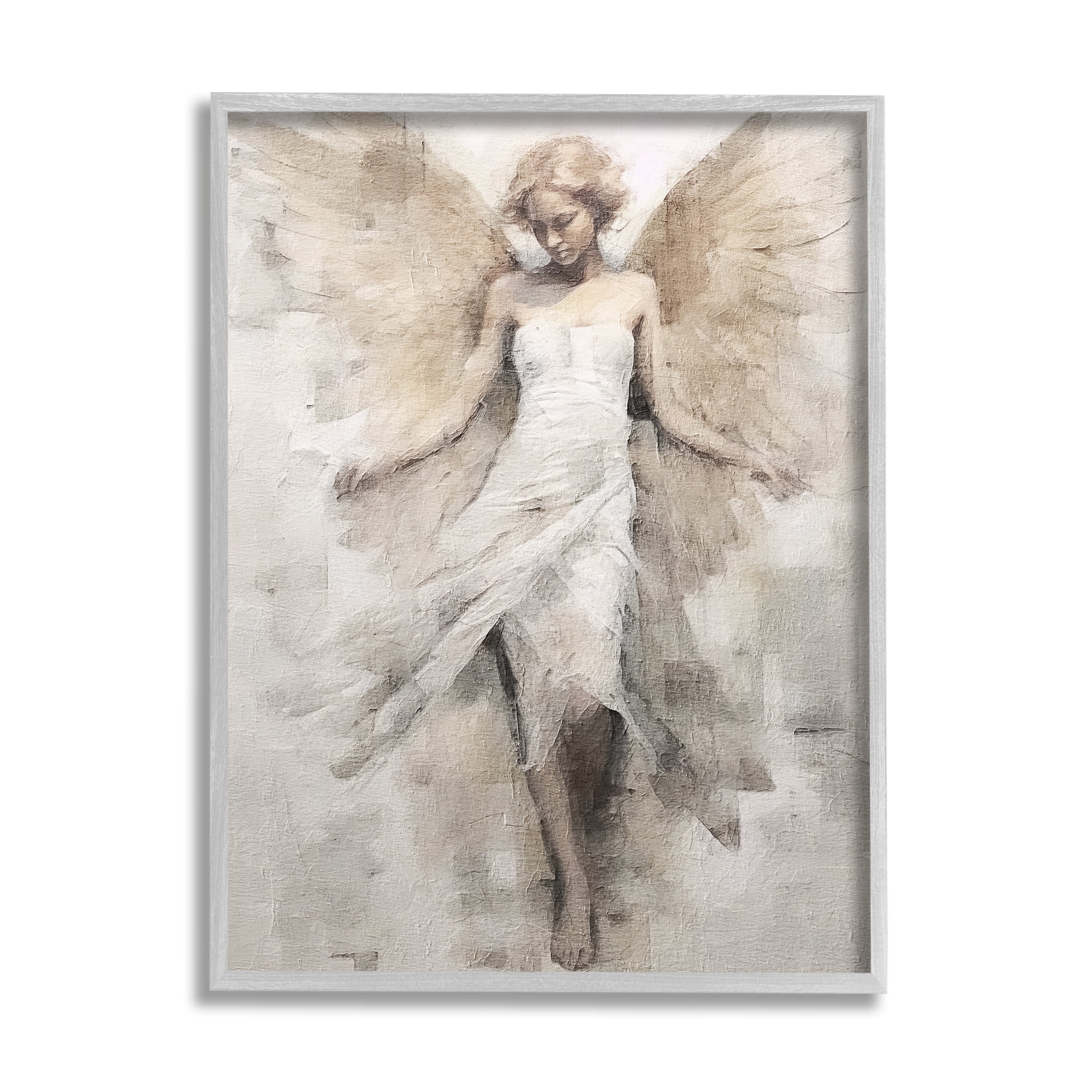 Stupell Industries Ivory Abstract Angel Animals & Insects Painting Gray Framed Art Print Wall Art, 11 x 14