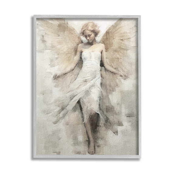 Stupell Industries Ivory Abstract Angel Animals & Insects Painting Gray Framed Art Print Wall Art, 24 x 30