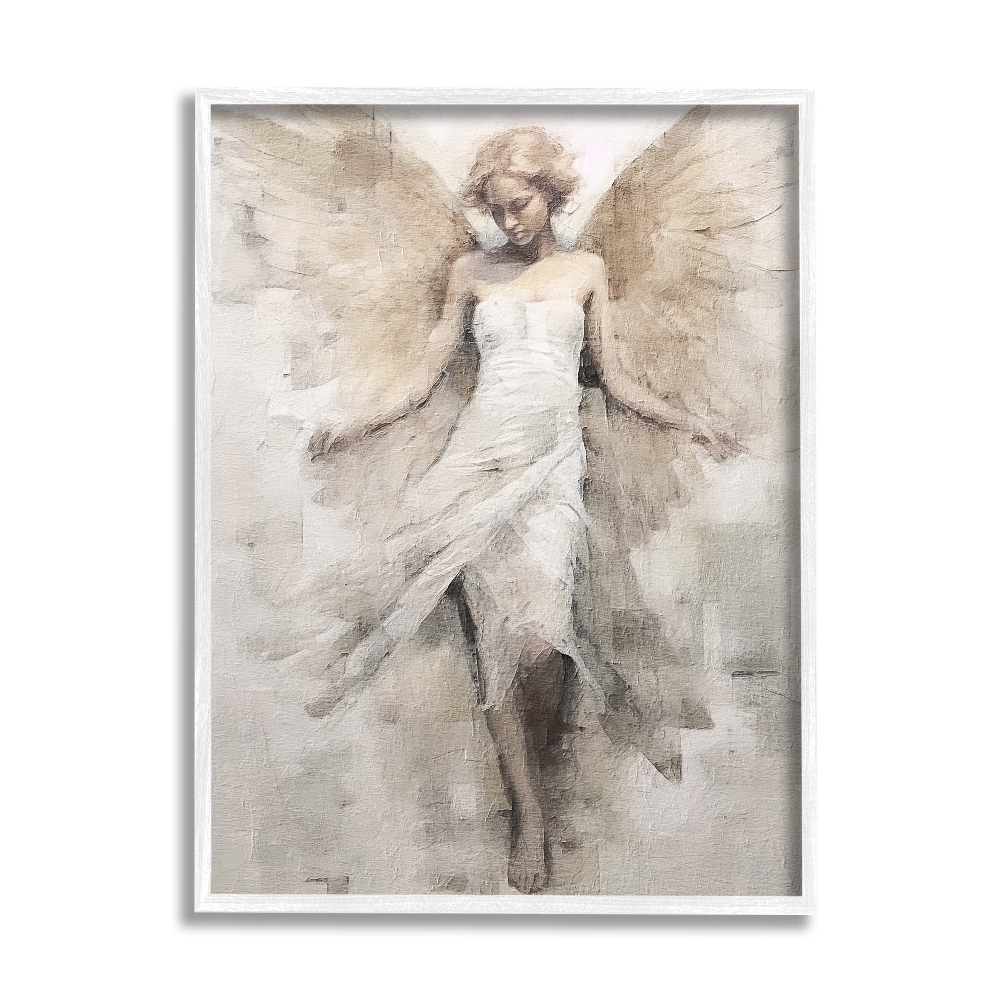 Stupell Industries Ivory Abstract Angel Animals & Insects Painting White Framed Art Print Wall Art, 16 x 20