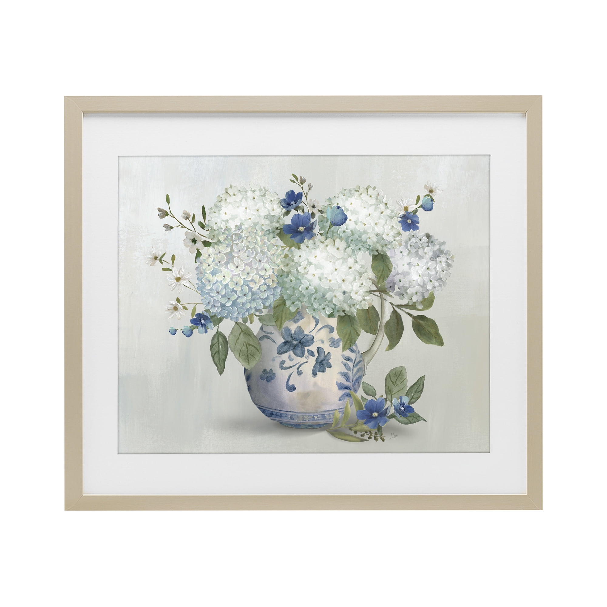 Stupell Industries Ivory & Blue Hydrangea Vase Birch Framed Print Under Glass, design by Nan