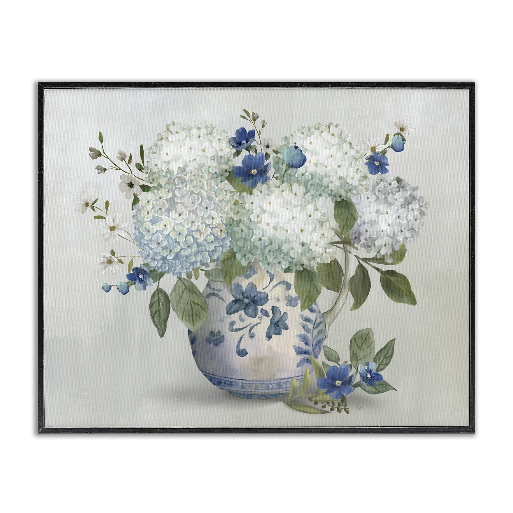 Stupell Industries Ivory & Blue Hydrangea Vase Black Framed Giclee Art, design by Nan