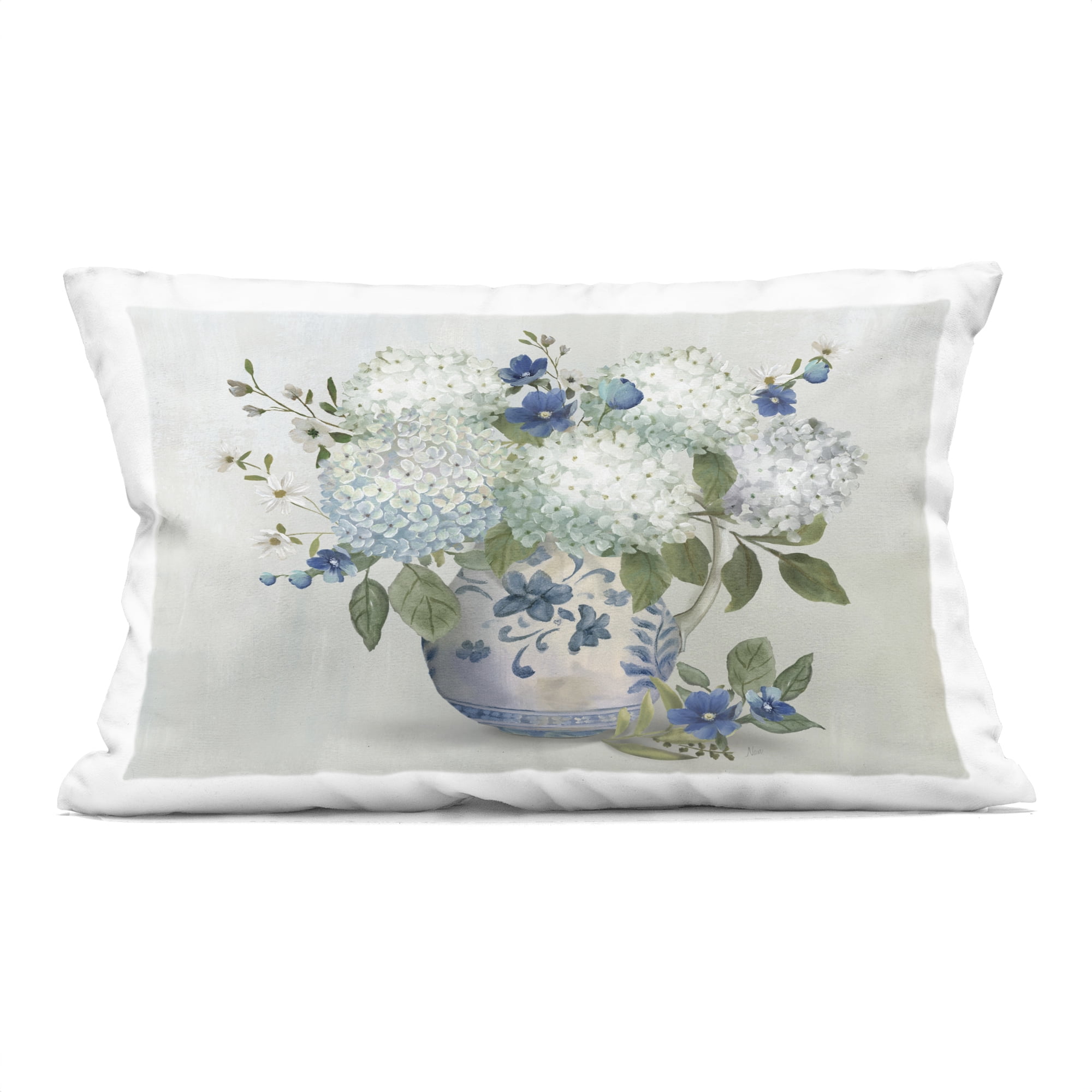 Stupell Industries Ivory & Blue Hydrangea Vase Decorative Printed Throw Pillow, design by Nan, 14 x 7 x 20