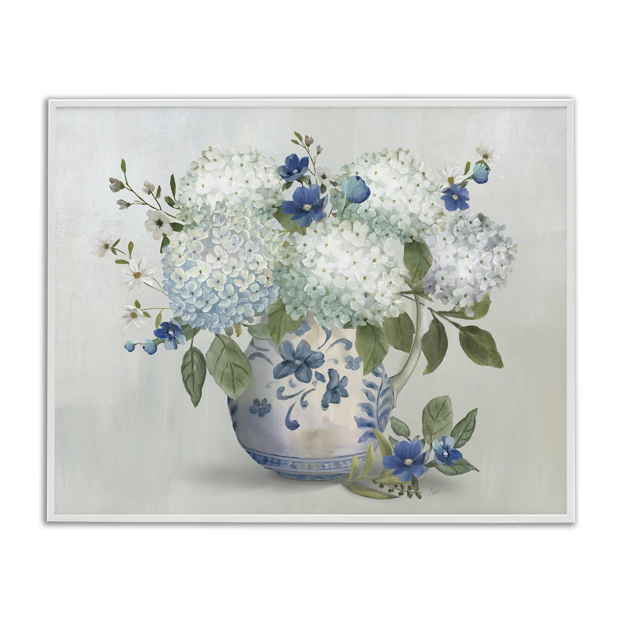 Stupell Industries Ivory & Blue Hydrangea Vase White Framed Giclee Art, design by Nan