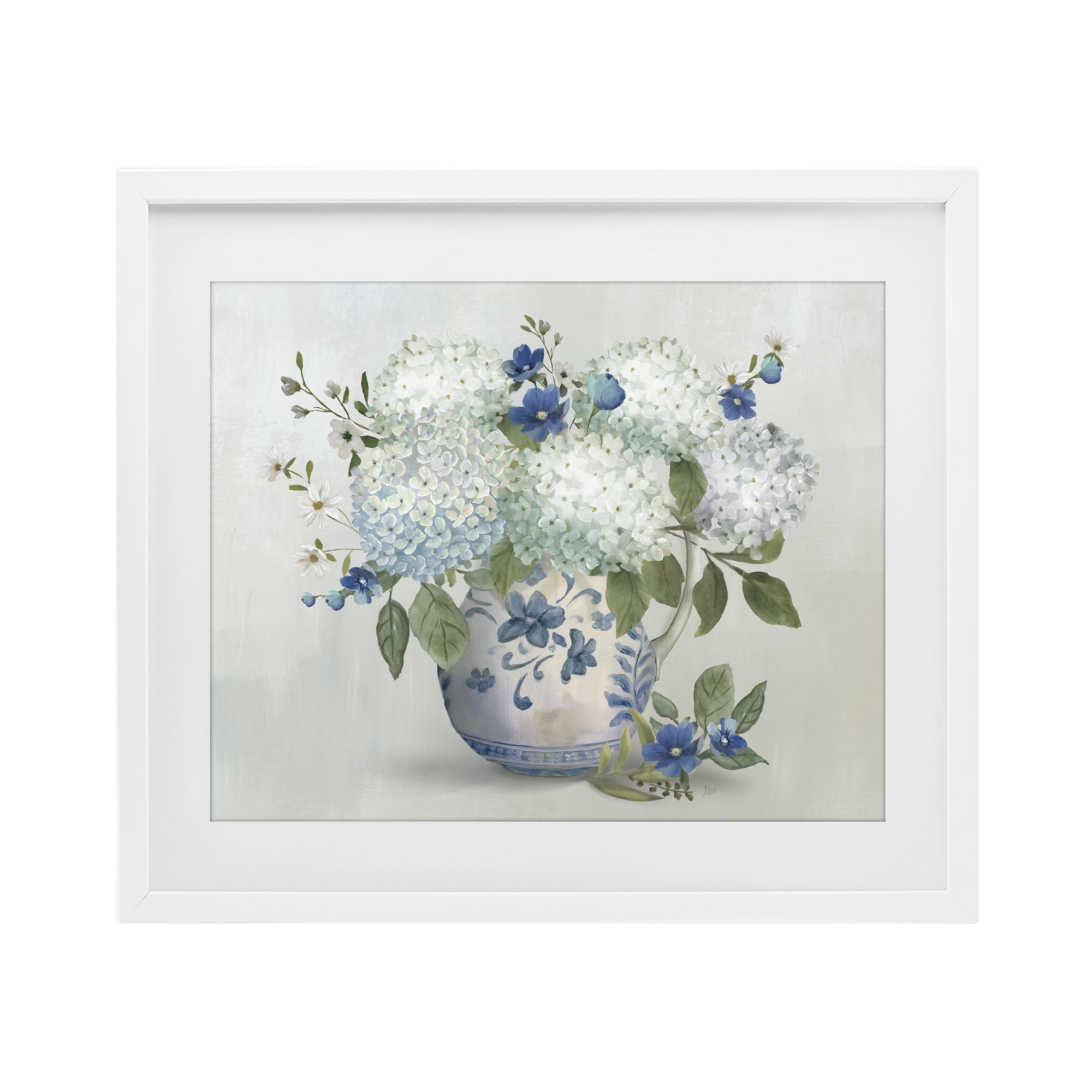 Stupell Industries Ivory & Blue Hydrangea Vase White Framed Print Under Glass, design by Nan