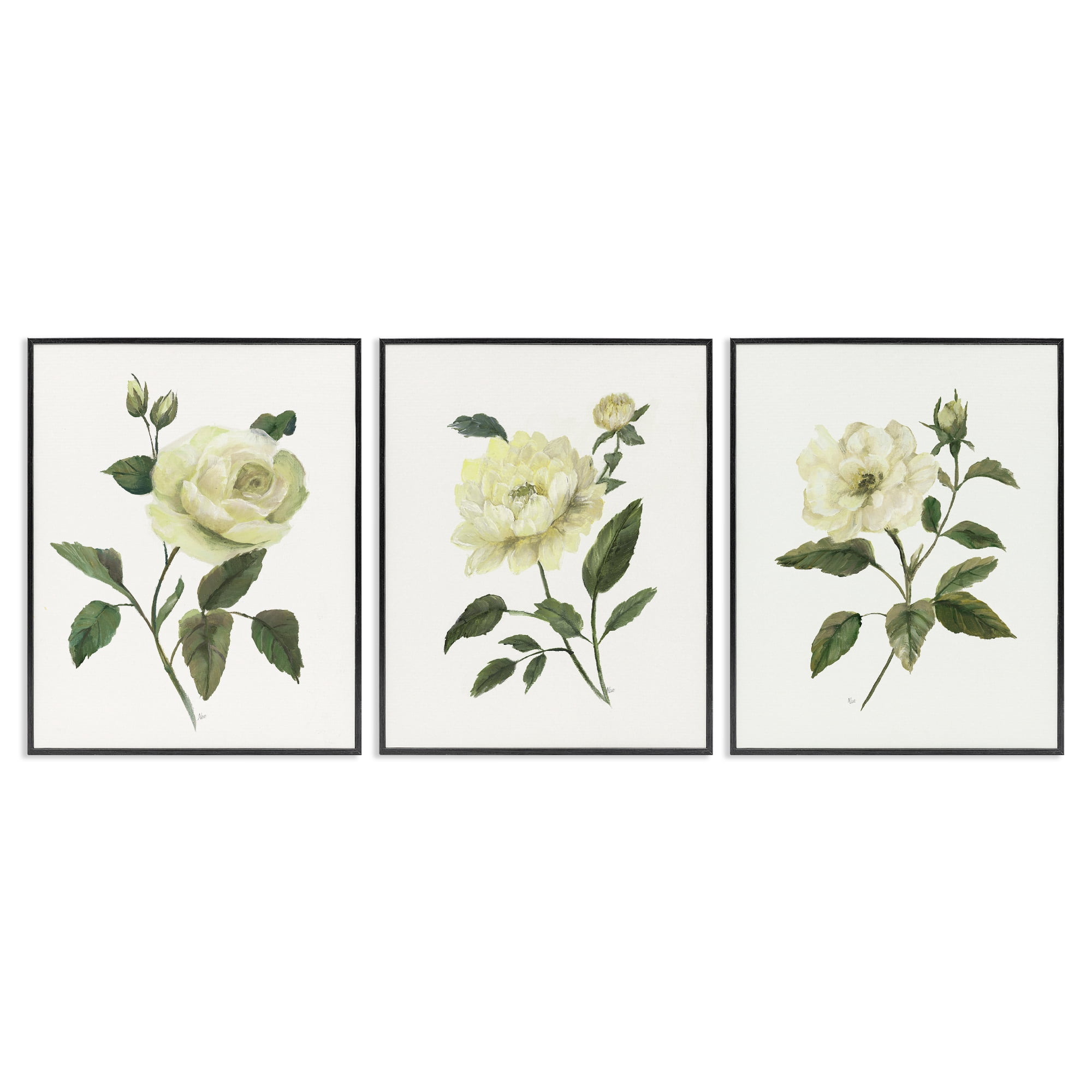 Stupell Industries Ivory Budding Garden Flowers 3 Piece Black Framed Giclee Art Set, design by Nan