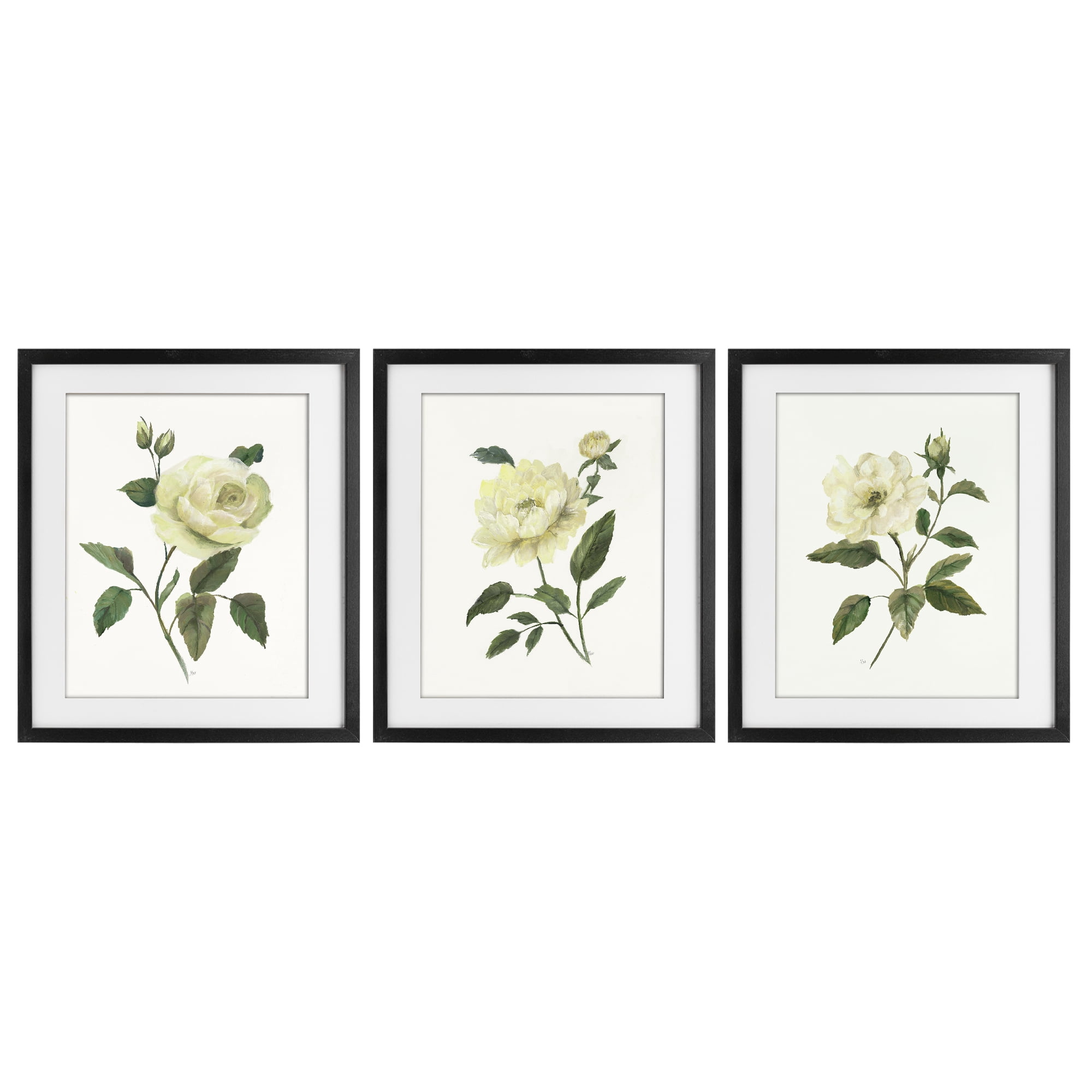 Stupell Industries Ivory Budding Garden Flowers 3 Piece Black Framed Print Under Glass Set, design by Nan