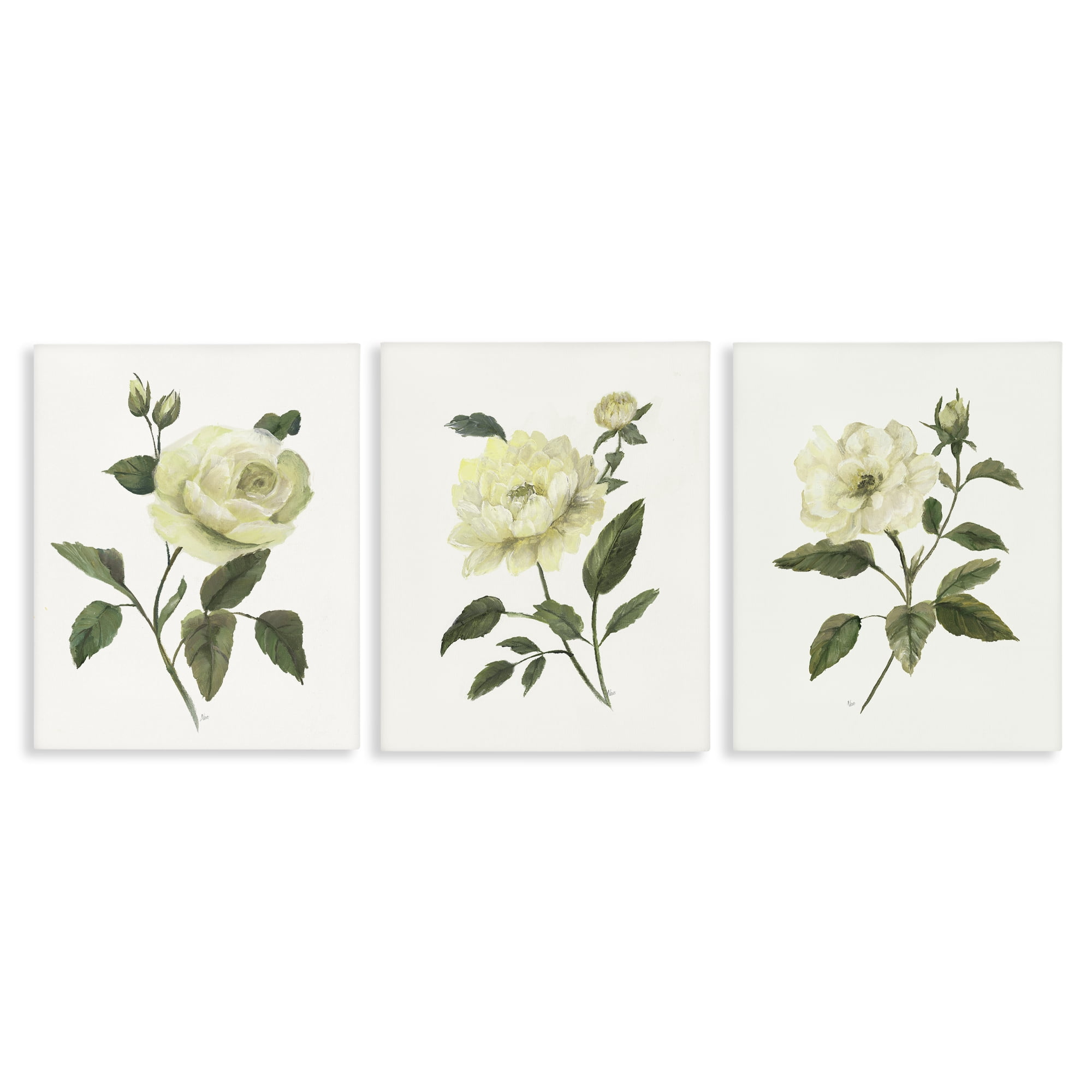 Stupell Industries Ivory Budding Garden Flowers 3 Piece Canvas Wall Art Set, design by Nan