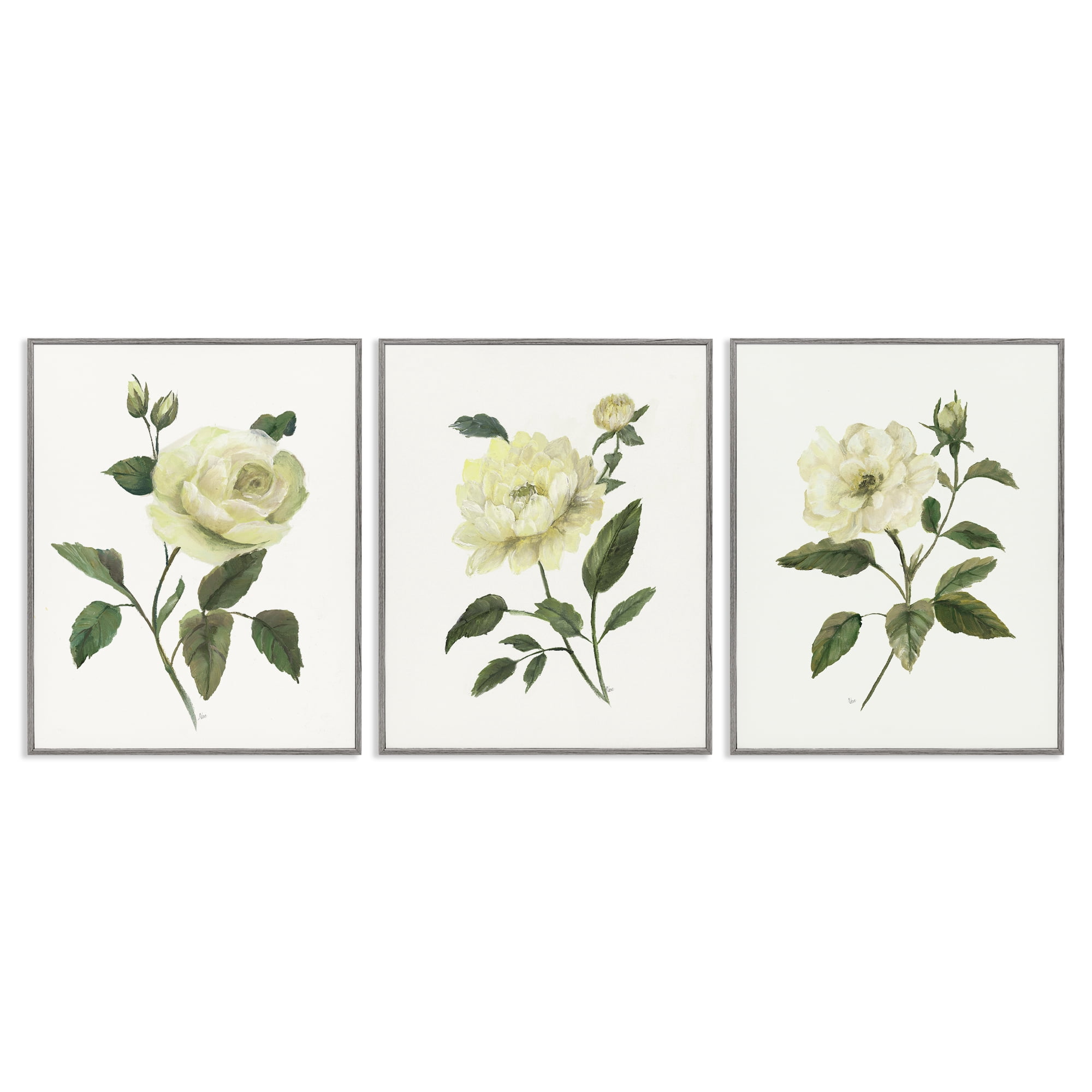 Stupell Industries Ivory Budding Garden Flowers 3 Piece Gray Framed Giclee Art Set, design by Nan